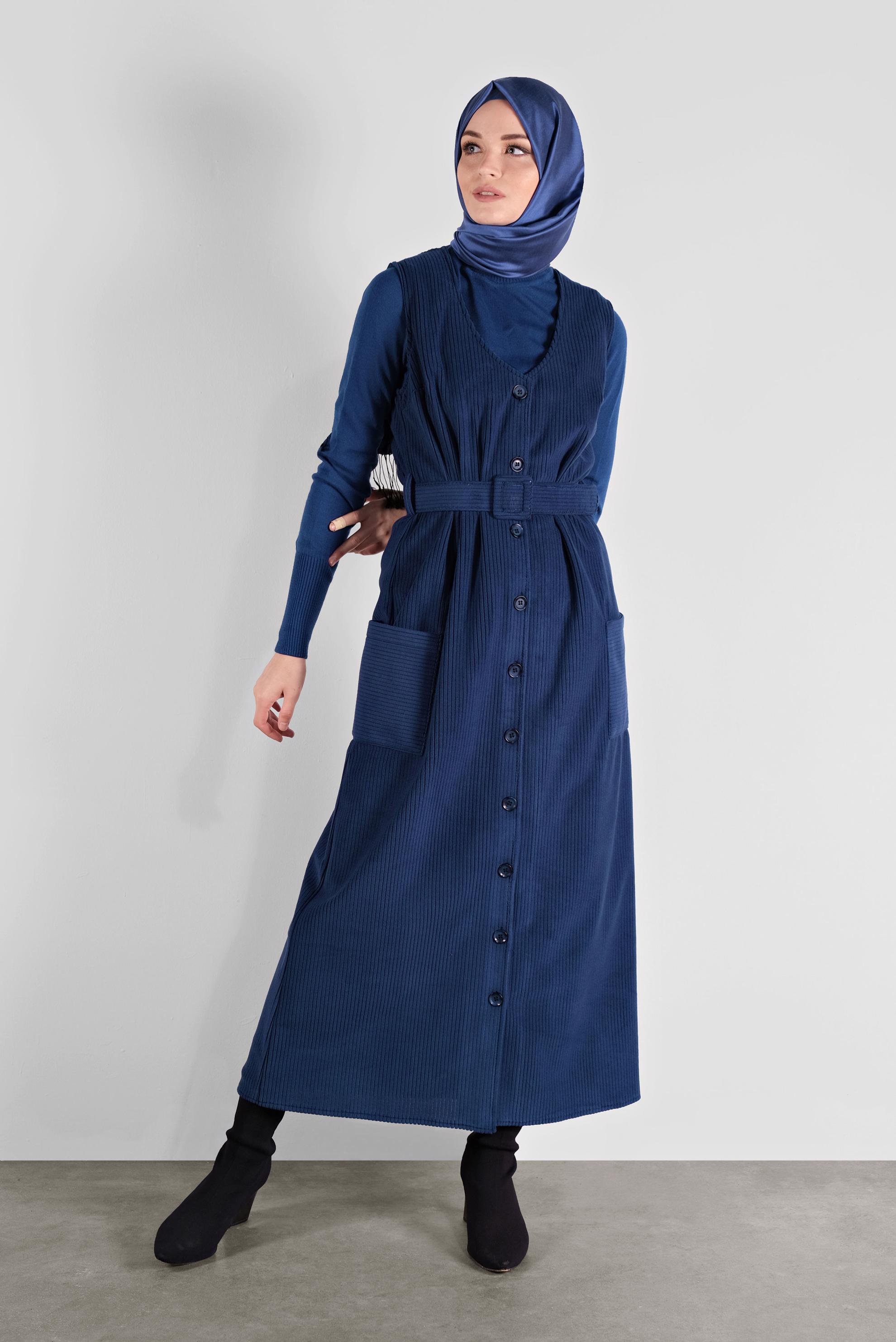 Tesettür giyim LACİVERT ÖNDEN DÜĞMELİ KADİFE JİLE 41146