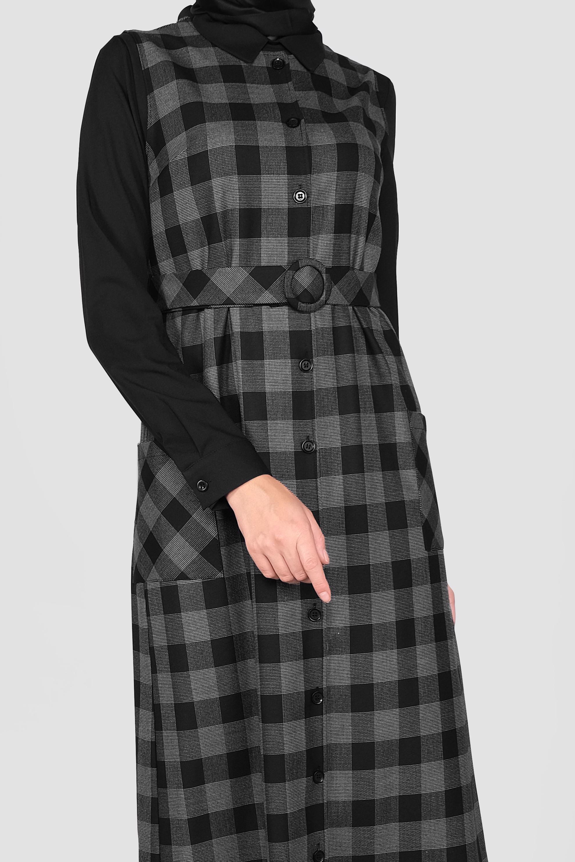 Tesettür giyim SİYAH DÜĞMELİ KARELİ JİLE 41160 