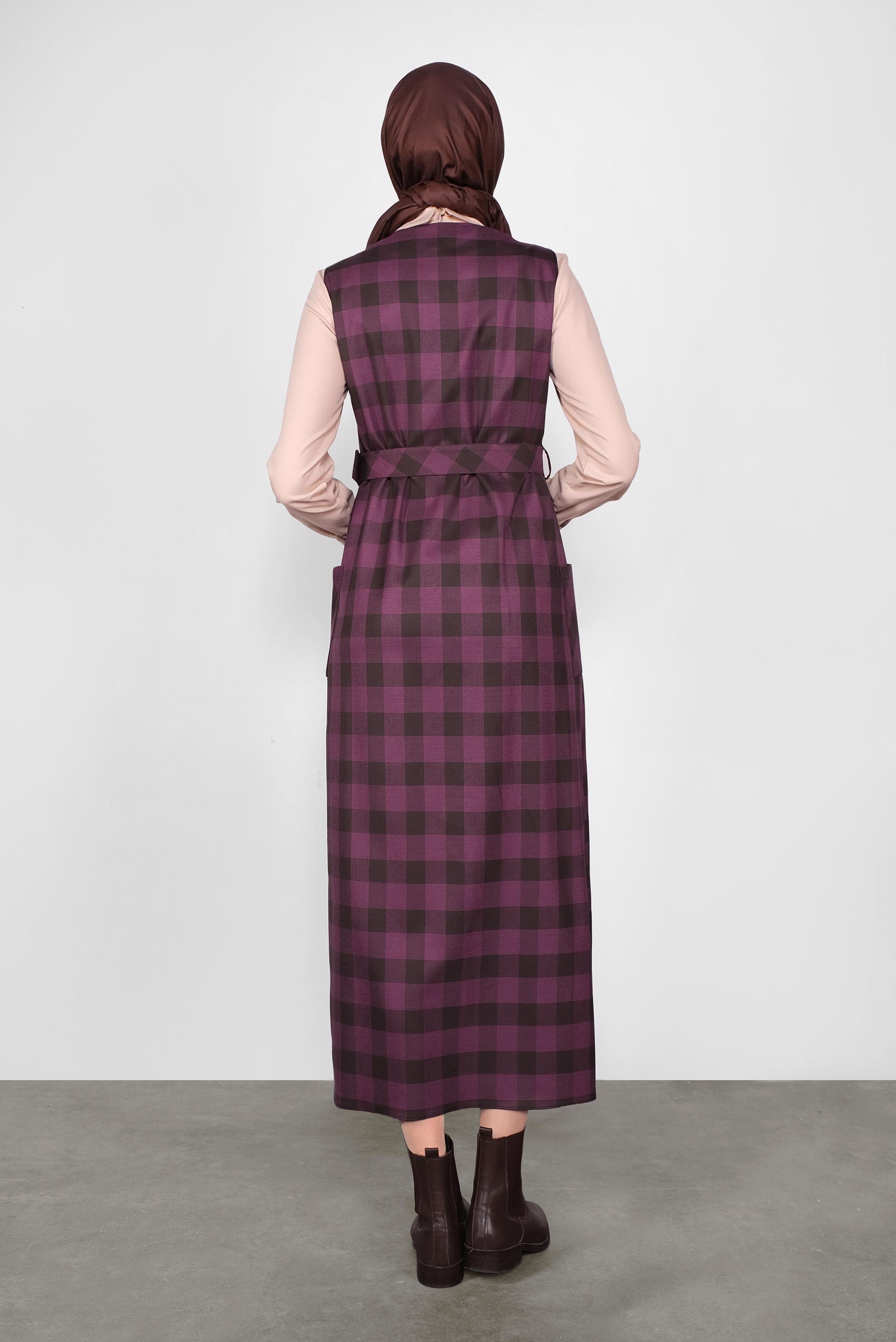 Tesettür giyim KAHVE DÜĞMELİ KARELİ JİLE 41160 