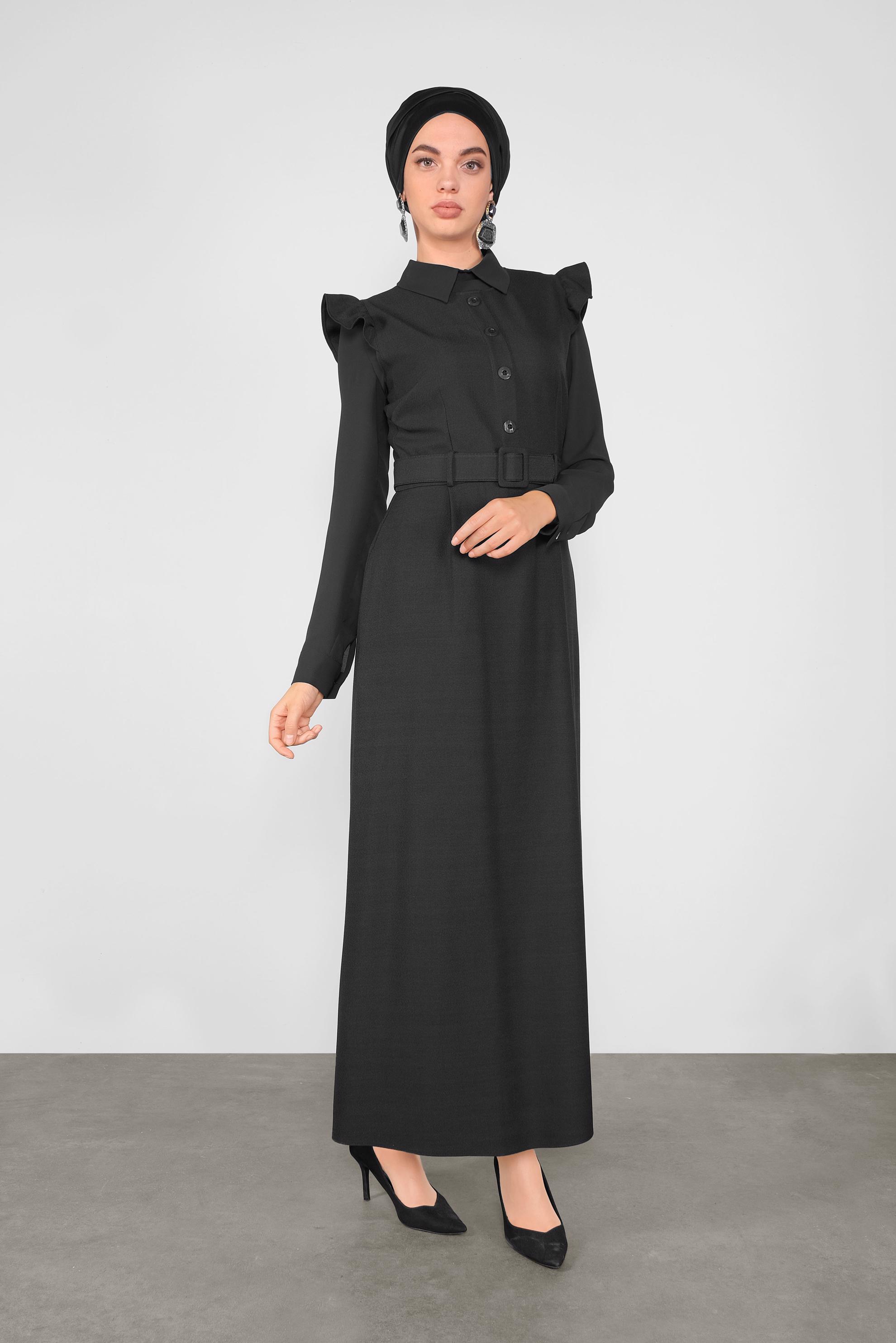 Tesettür giyim SİYAH FIRFIRLI DÜĞMELİ JİLE 41199