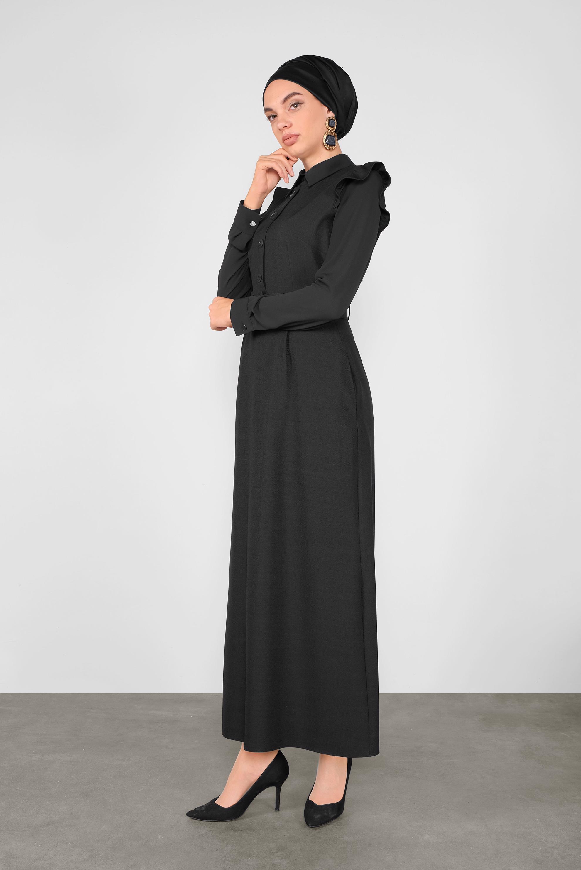 Tesettür giyim SİYAH FIRFIRLI DÜĞMELİ JİLE 41199