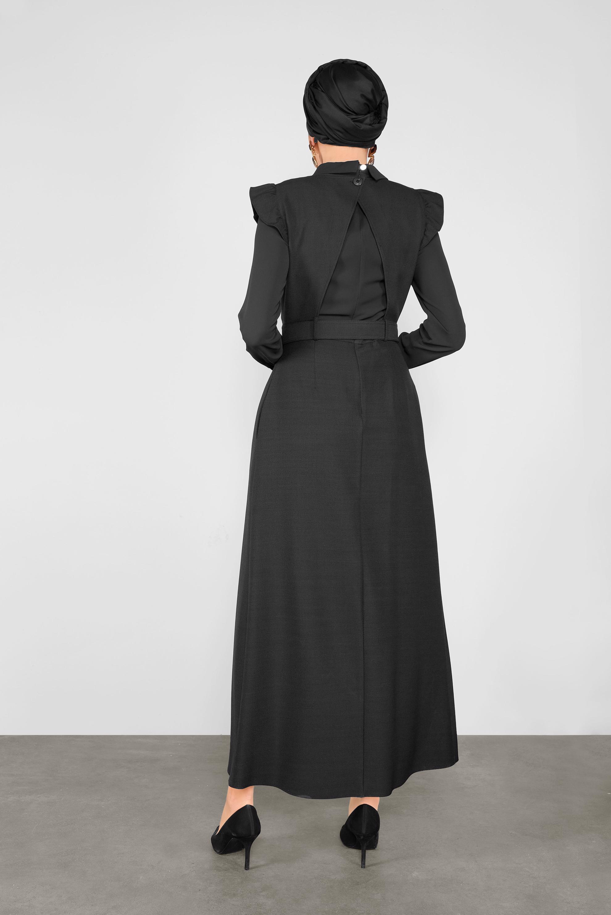 Tesettür giyim SİYAH FIRFIRLI DÜĞMELİ JİLE 41199