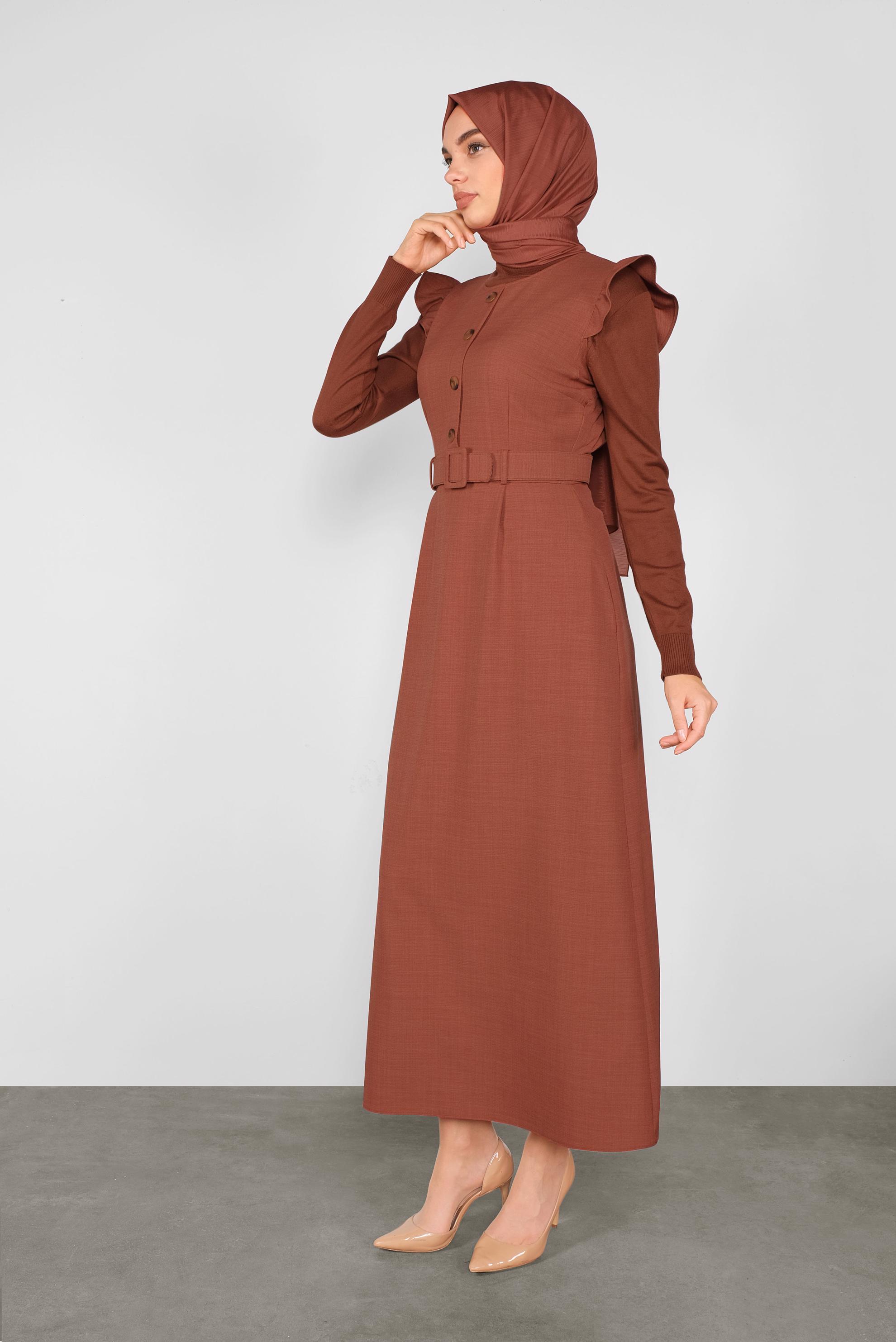 Tesettür giyim TURUNCU FIRFIRLI DÜĞMELİ JİLE 41199