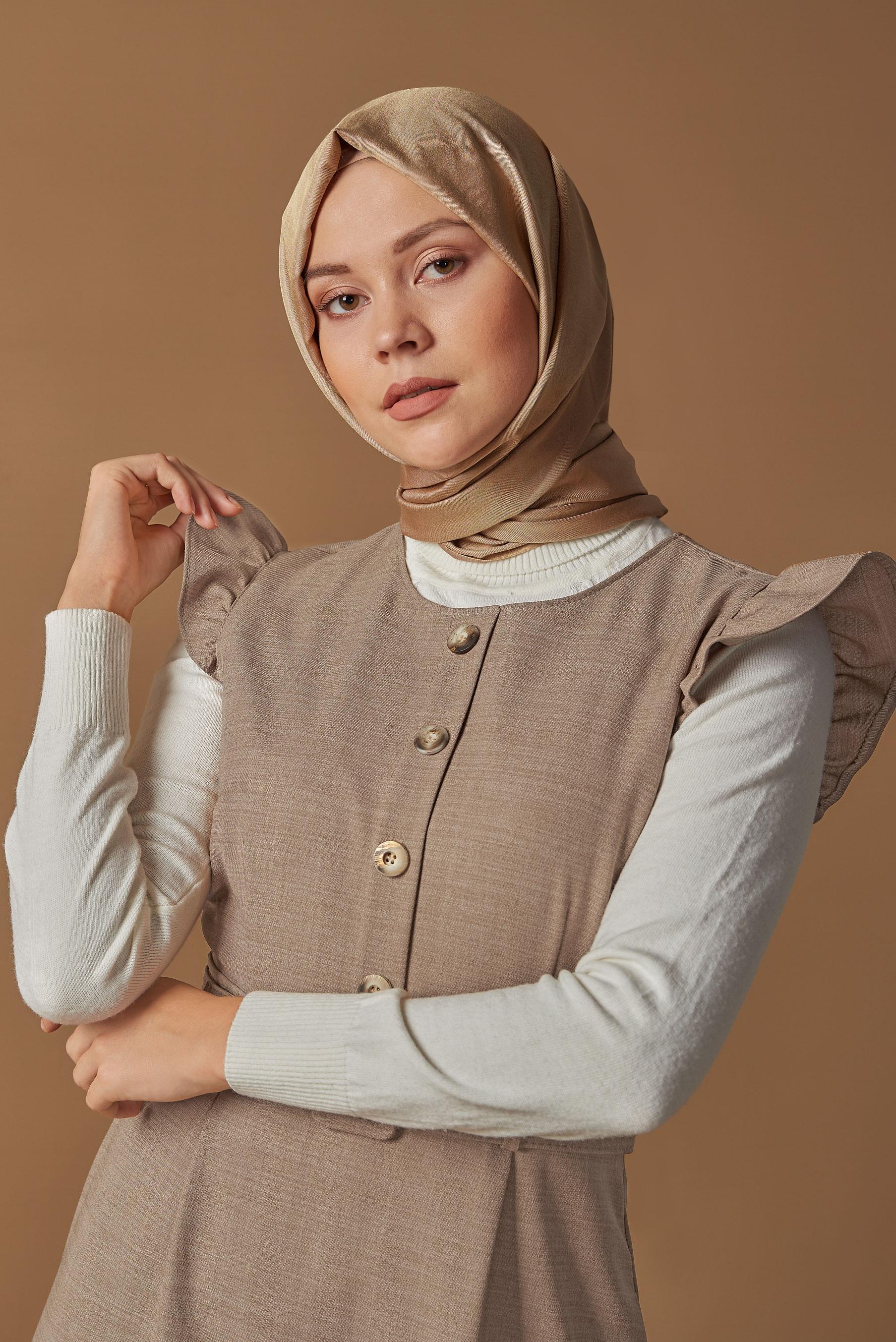Tesettür giyim KAHVE FIRFIRLI DÜĞMELİ JİLE 41199