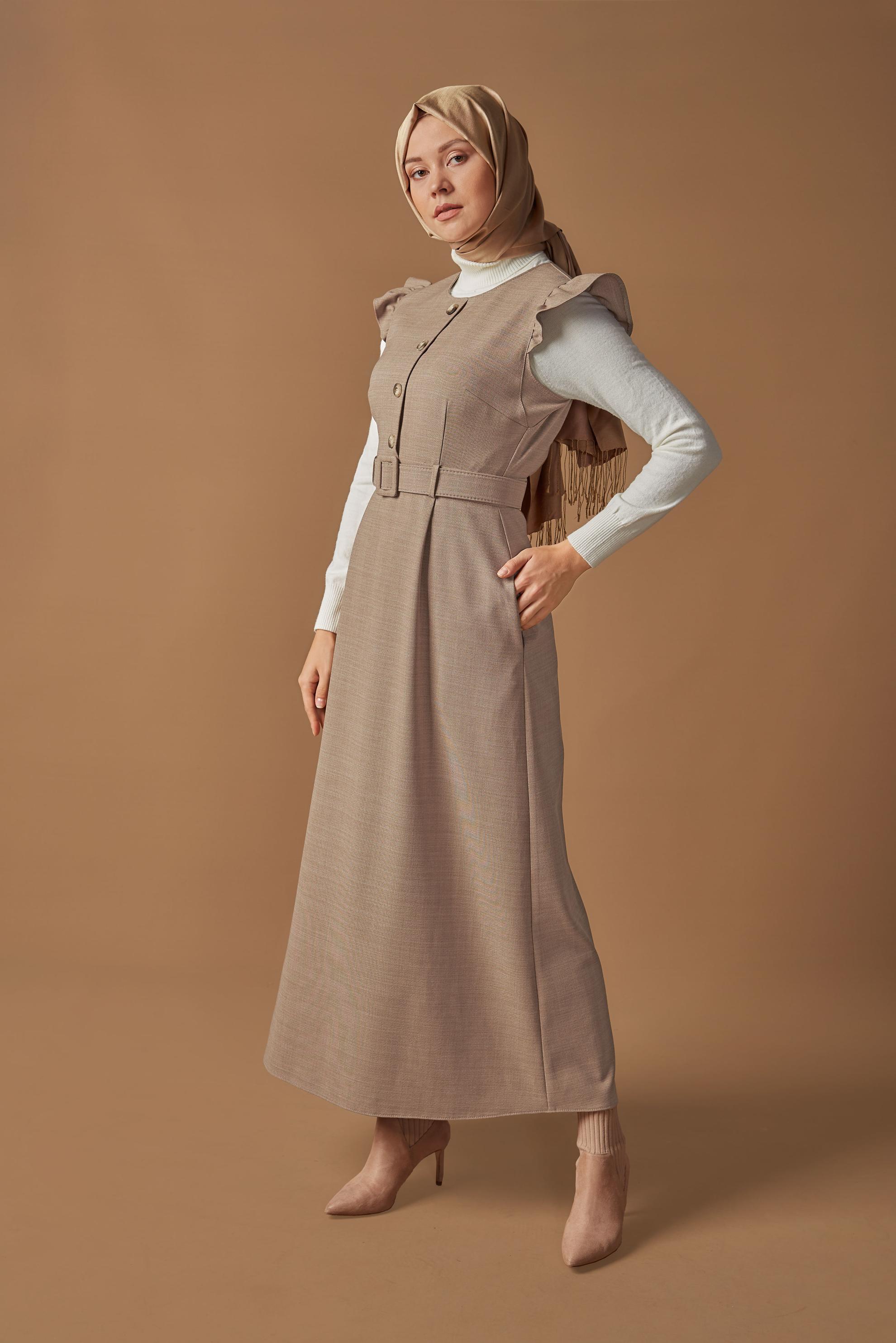 Tesettür giyim KAHVE FIRFIRLI DÜĞMELİ JİLE 41199