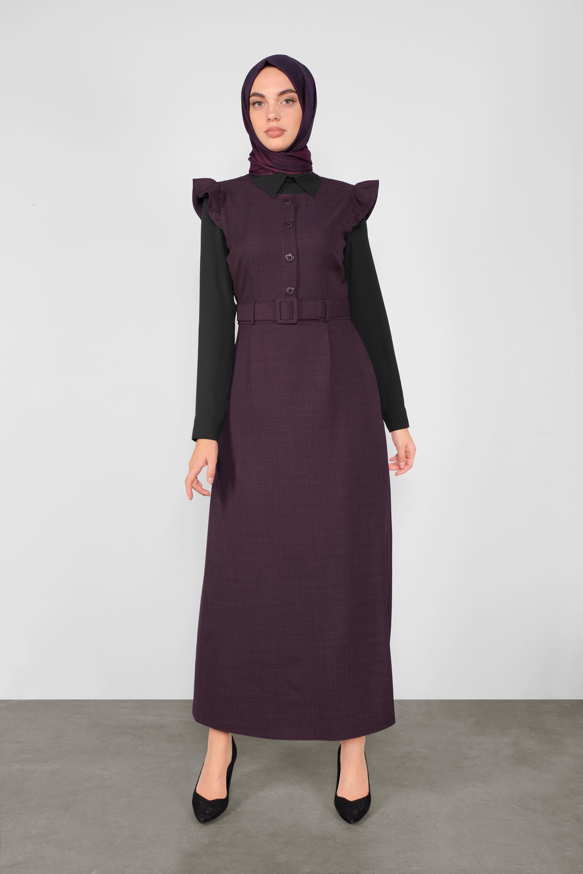 Tesettür giyim MÜRDÜM FIRFIRLI DÜĞMELİ JİLE 41199