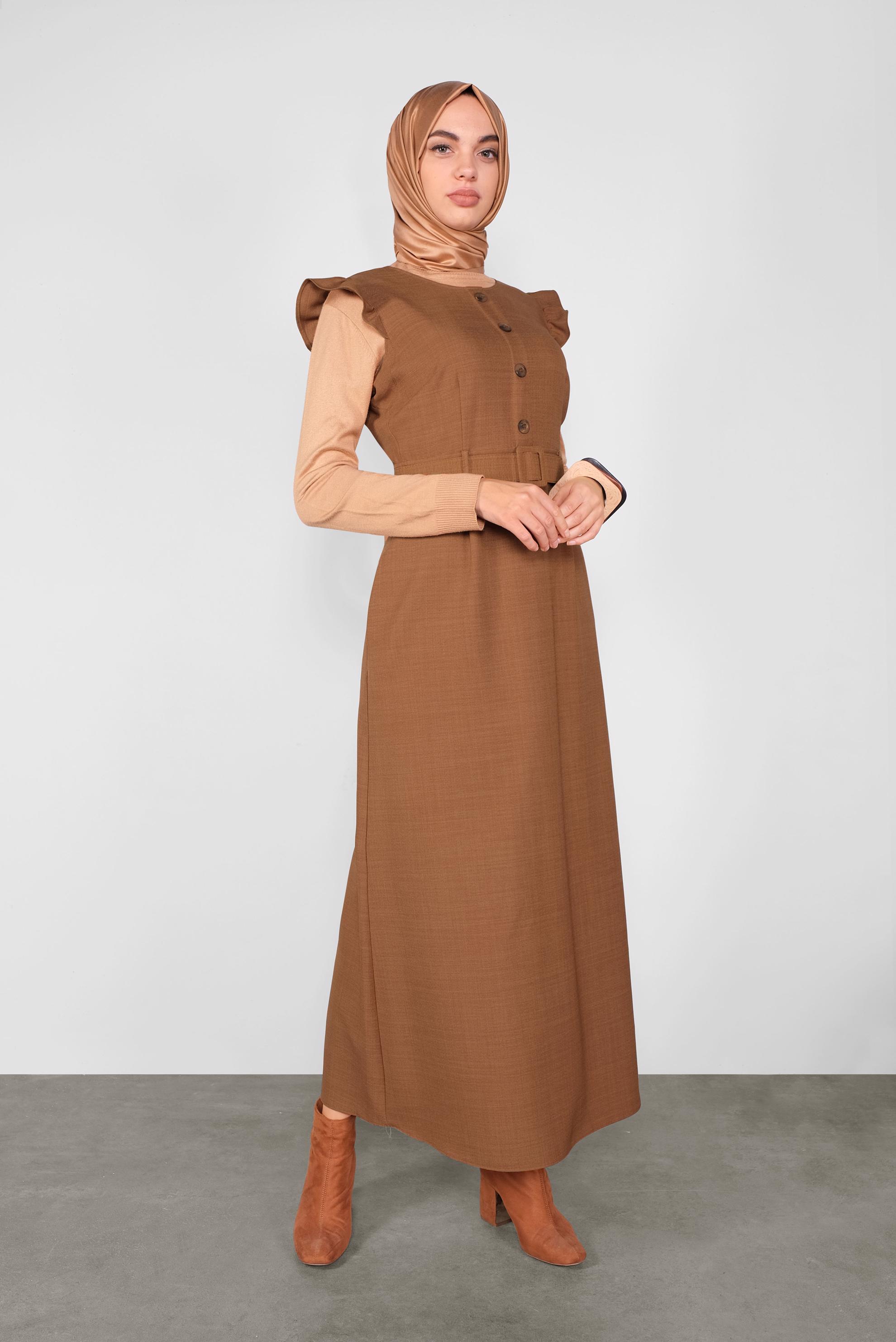 Tesettür giyim KAHVE FIRFIRLI DÜĞMELİ JİLE 41199