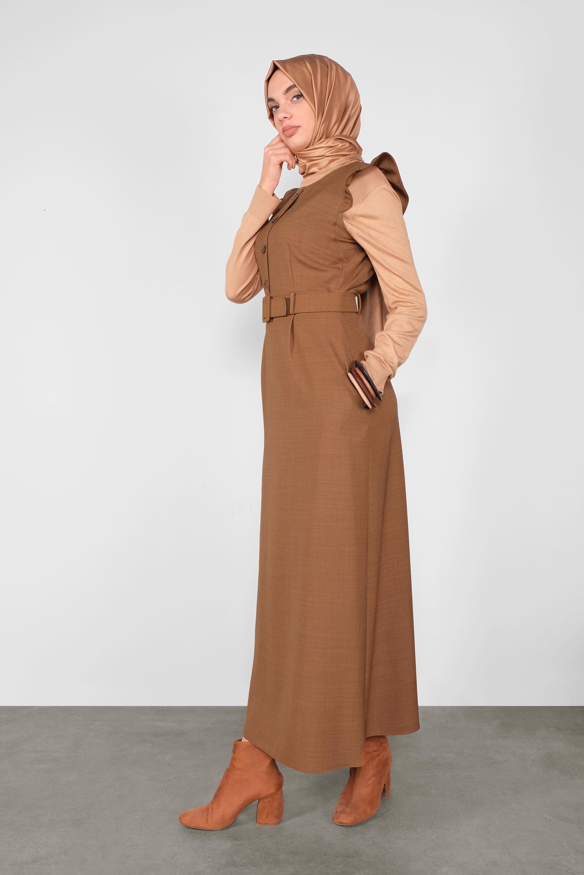 Tesettür giyim KAHVE FIRFIRLI DÜĞMELİ JİLE 41199