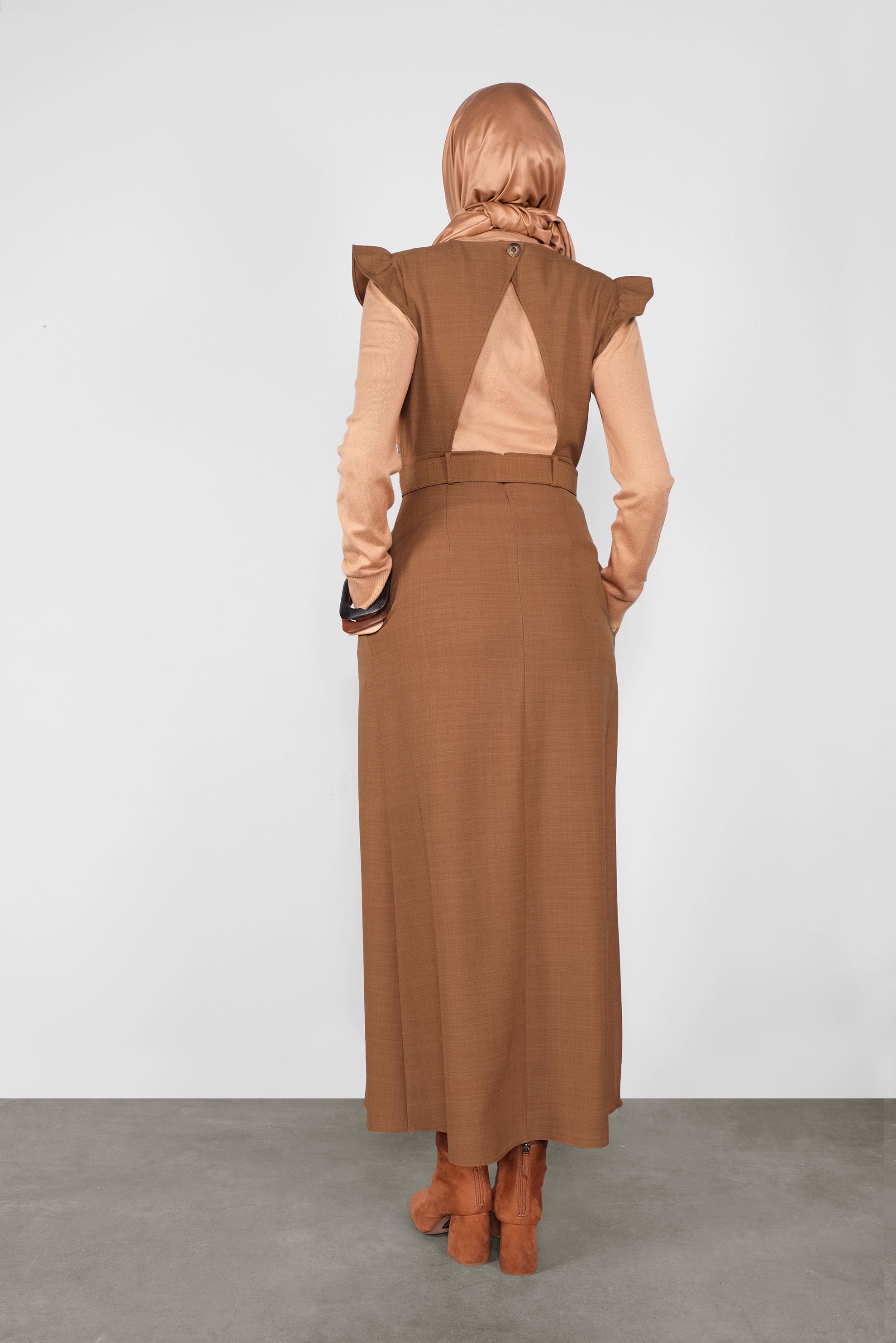 Tesettür giyim KAHVE FIRFIRLI DÜĞMELİ JİLE 41199