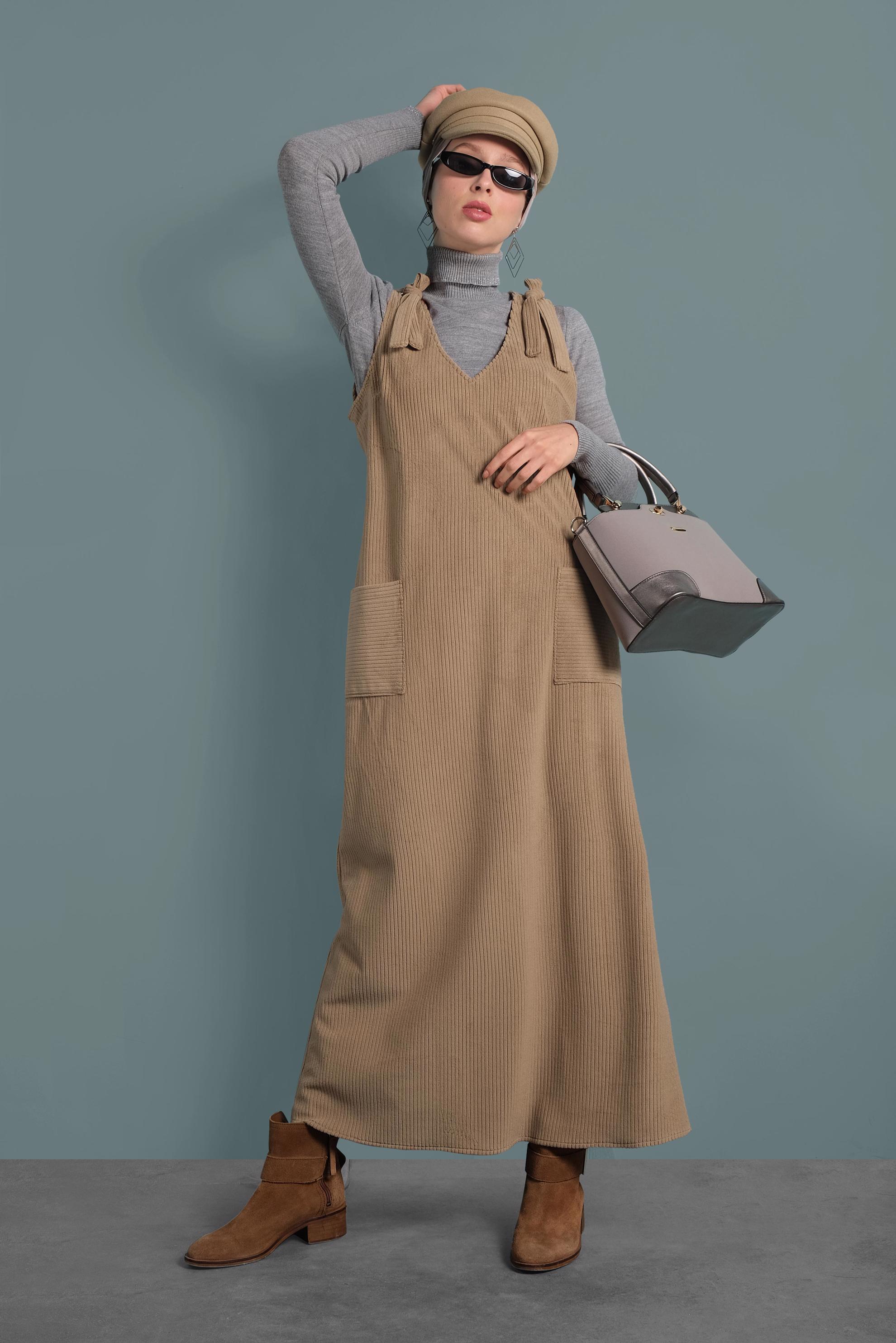 Tesettür giyim KAHVE KADİFE JİLE 41266 