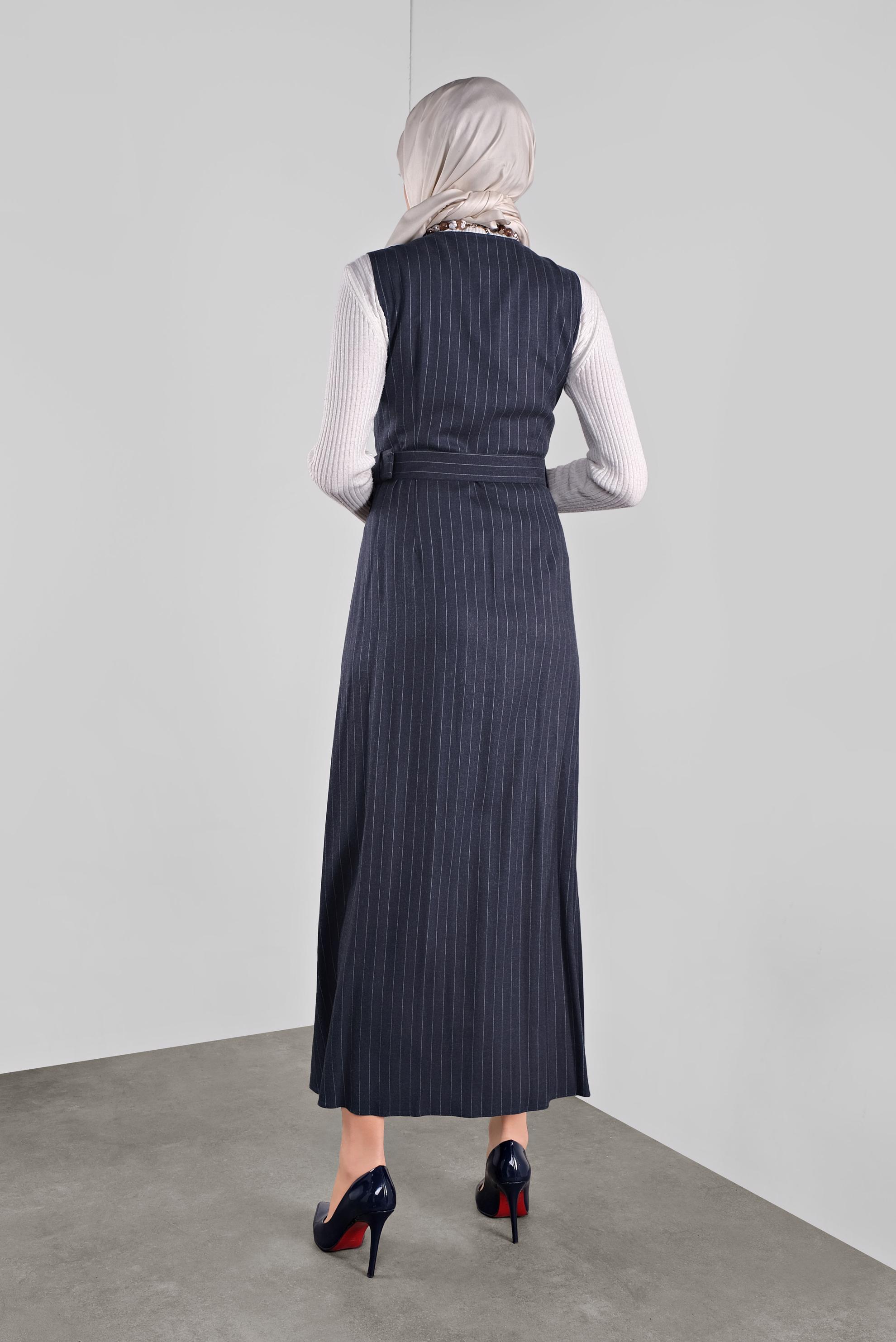 Tesettür giyim LACİVERT ÇİZGİLİ KEMERLİ JİLE 41267 