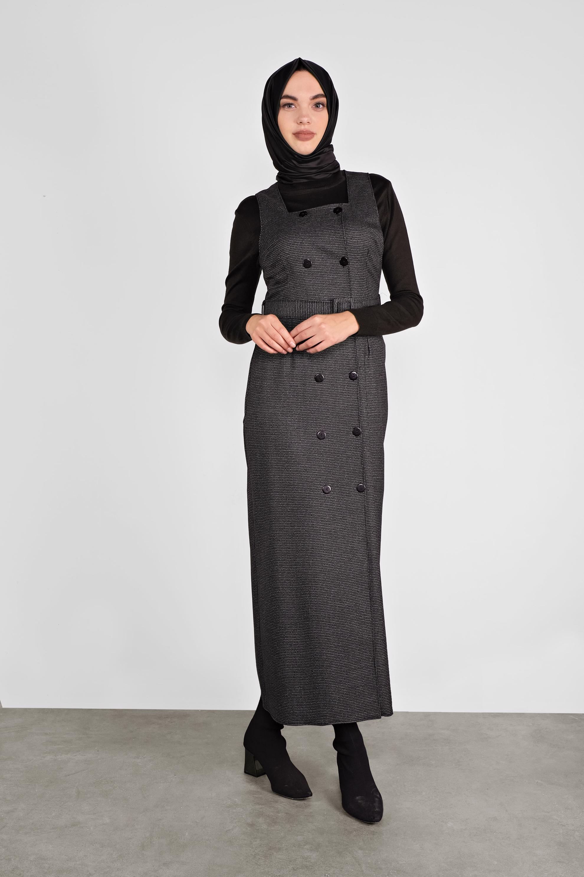 Tesettür giyim SİYAH DÜĞMELİ KEMERLİ JİLE 41305 