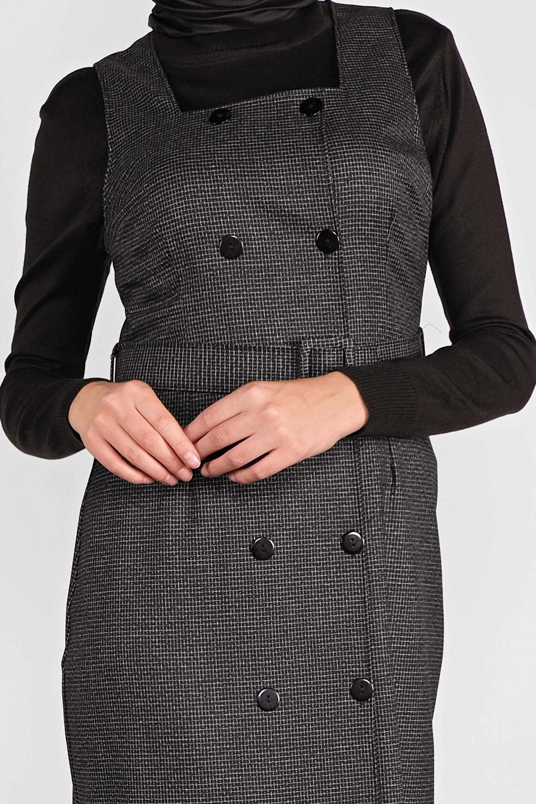 Tesettür giyim SİYAH DÜĞMELİ KEMERLİ JİLE 41305 