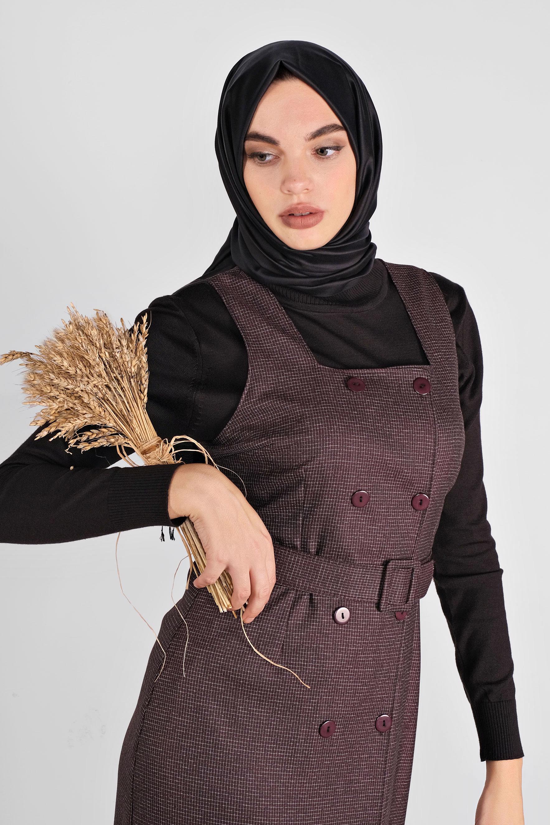 Tesettür giyim MÜRDÜM DÜĞMELİ KEMERLİ JİLE 41305 
