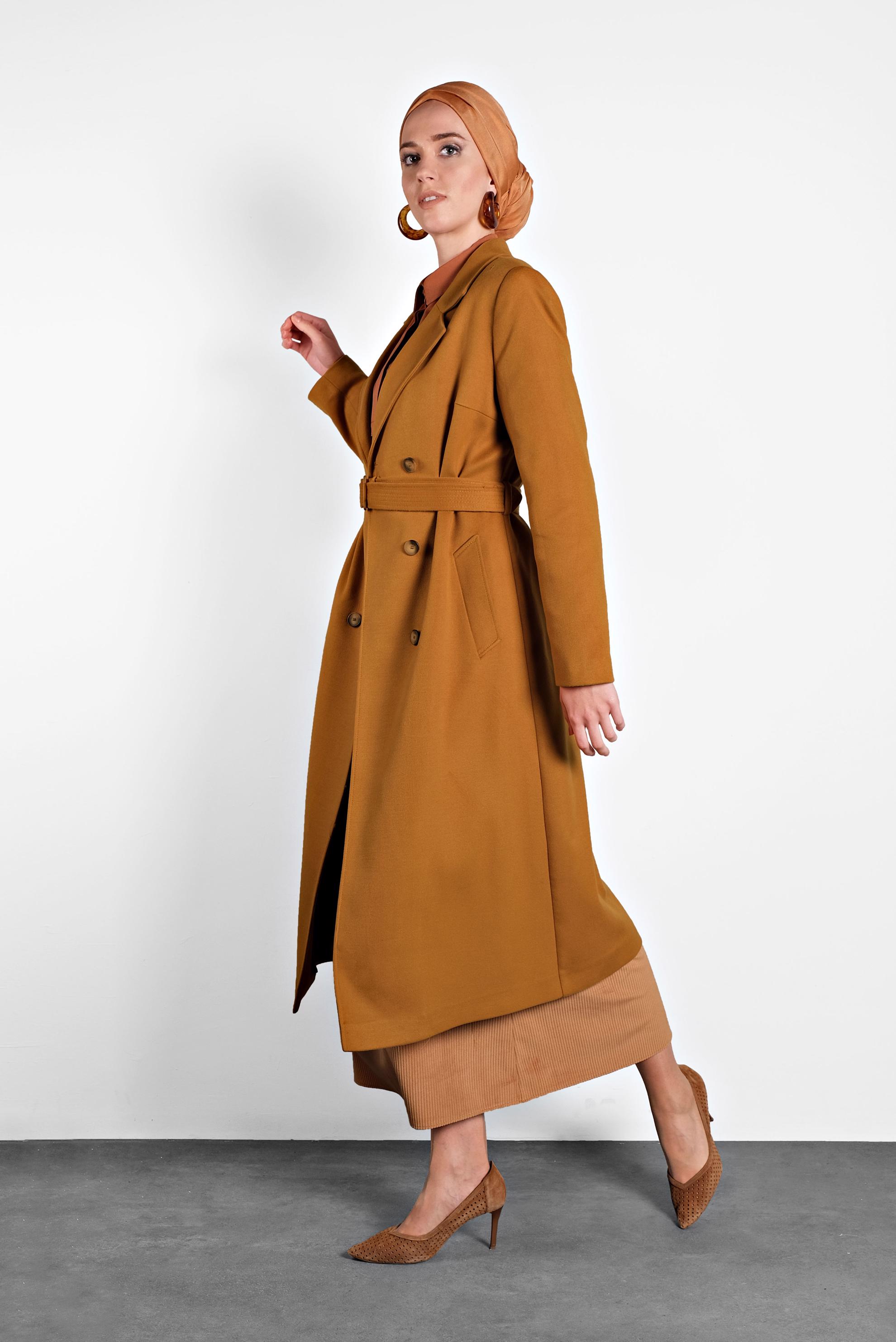 Hijab clothing YELLOW BUTTONED BELTED WALKER COAT 90003