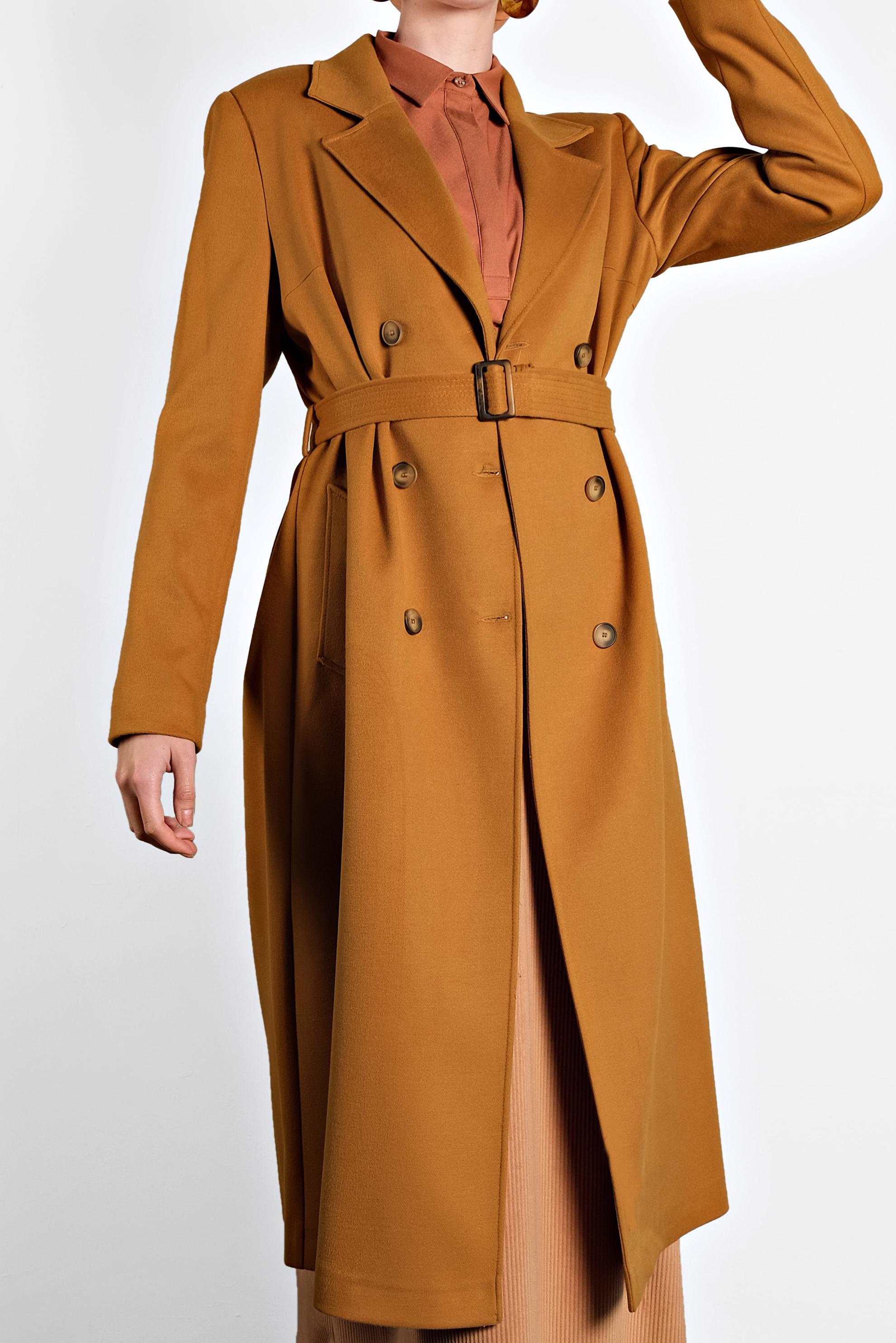 Hijab clothing YELLOW BUTTONED BELTED WALKER COAT 90003