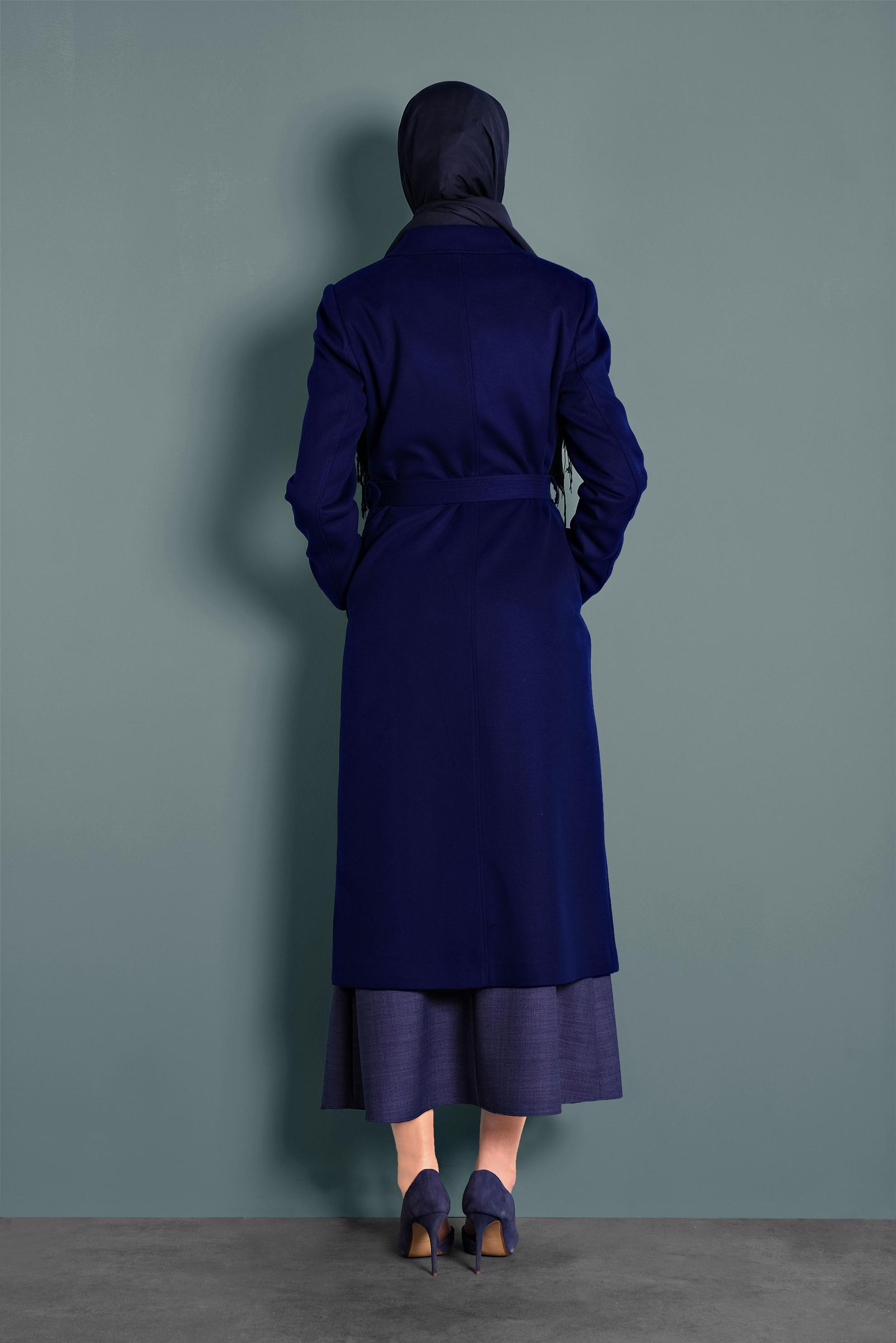 Hijab clothing NAVY BLUE BUTTONED BELTED WALKER COAT 90003