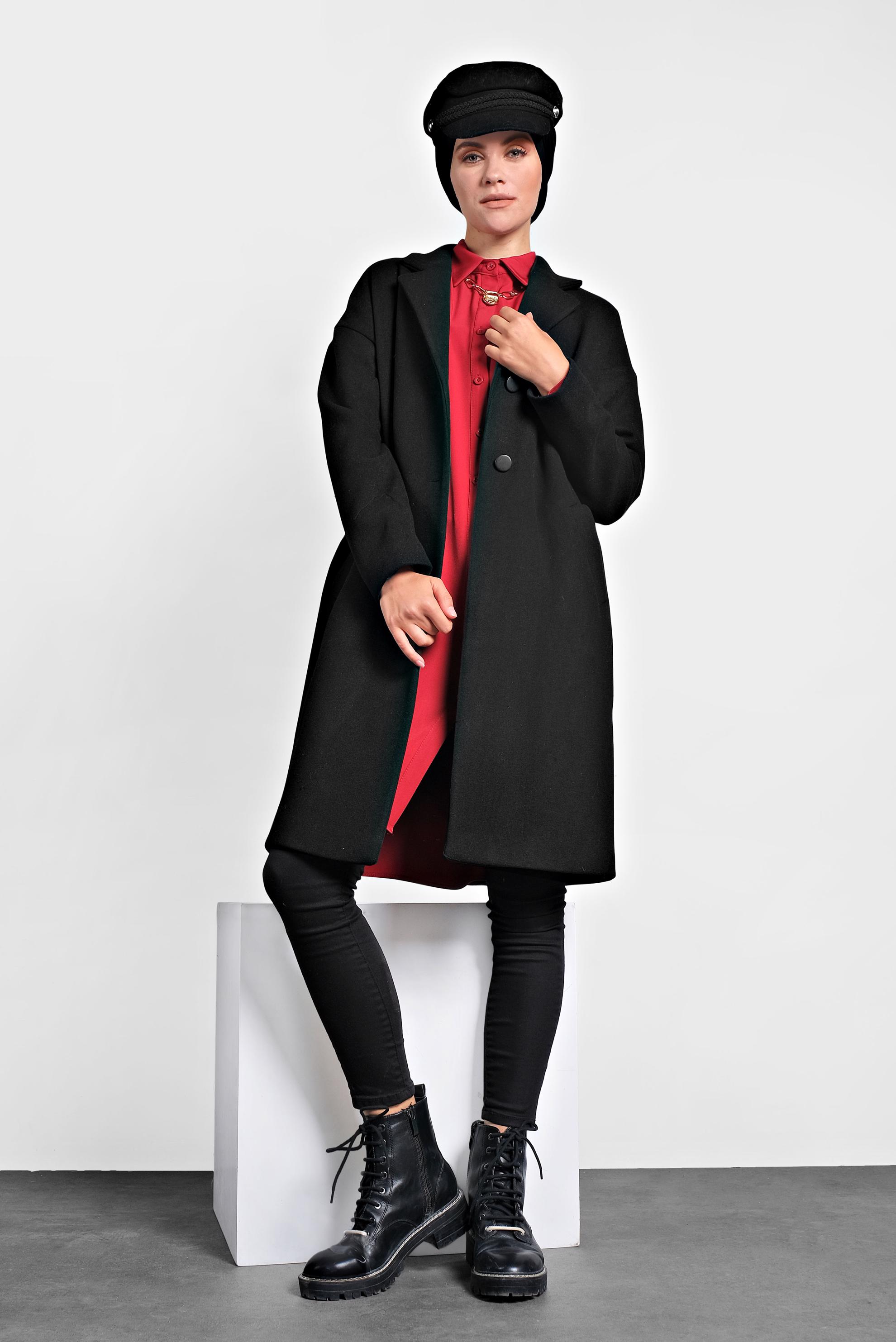 Vêtements hijab NOIR MANTEAU CLASSIQUE 90005