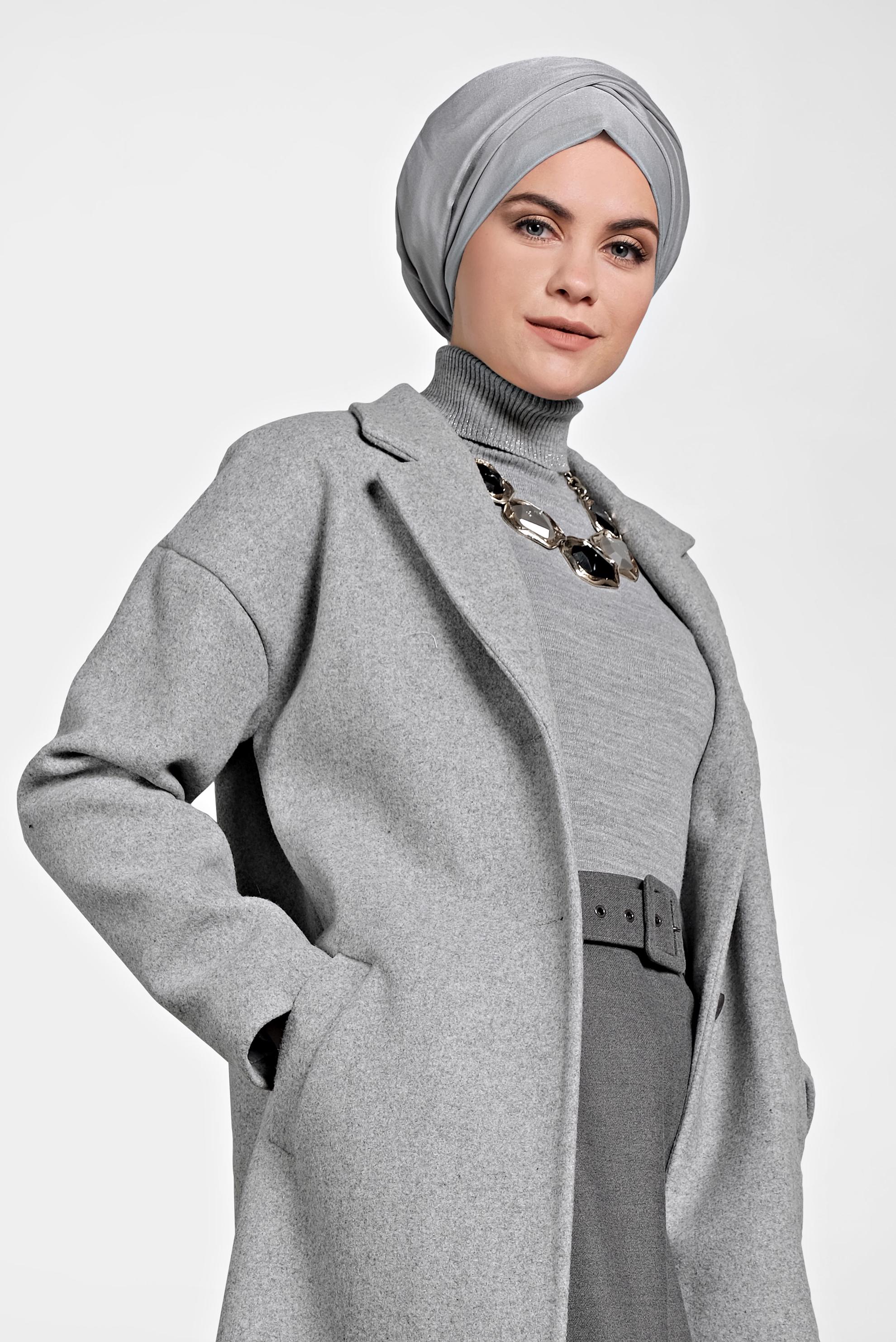 Tesettür giyim GRİ KLASİK KABAN 90005	
