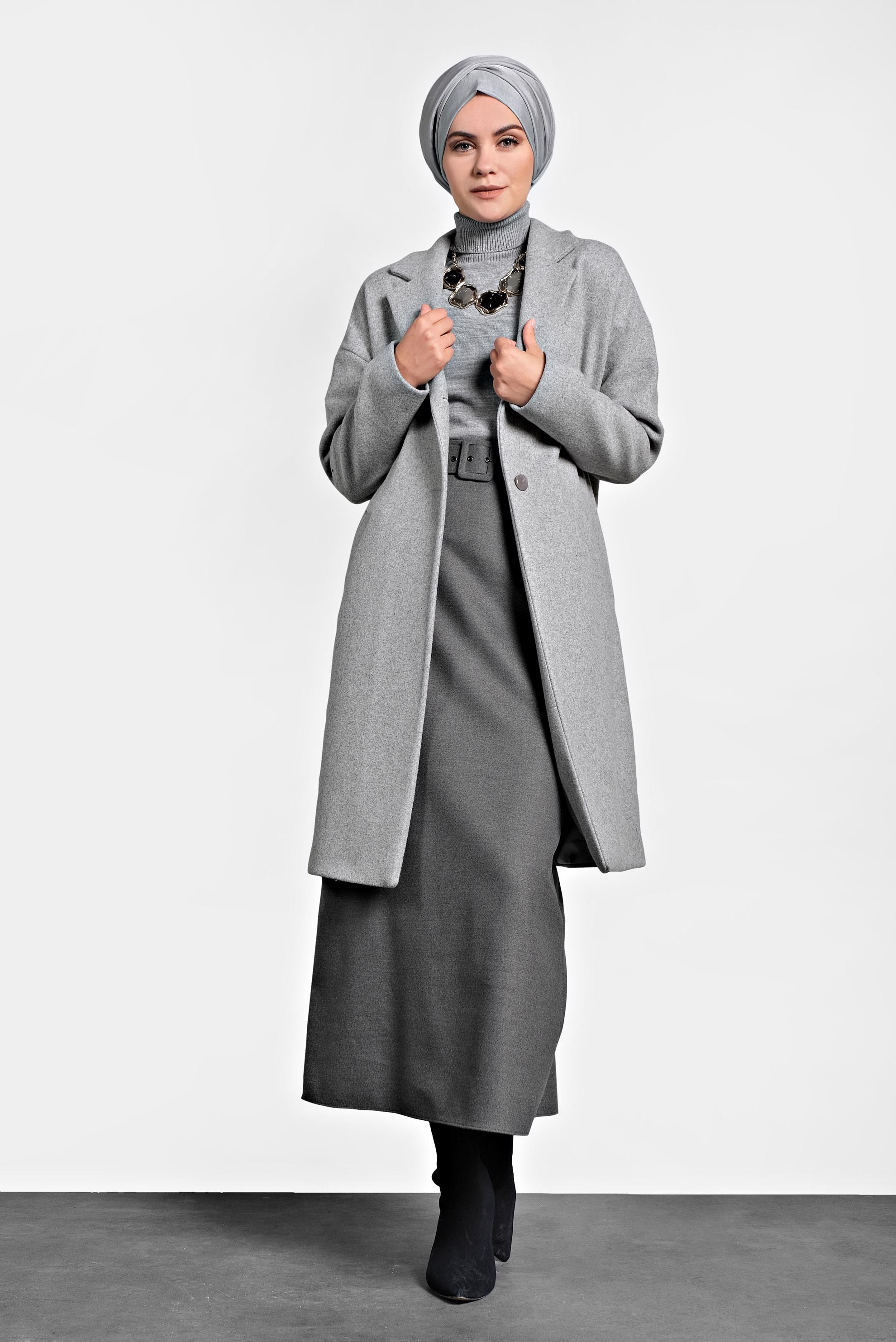 Tesettür giyim GRİ KLASİK KABAN 90005	