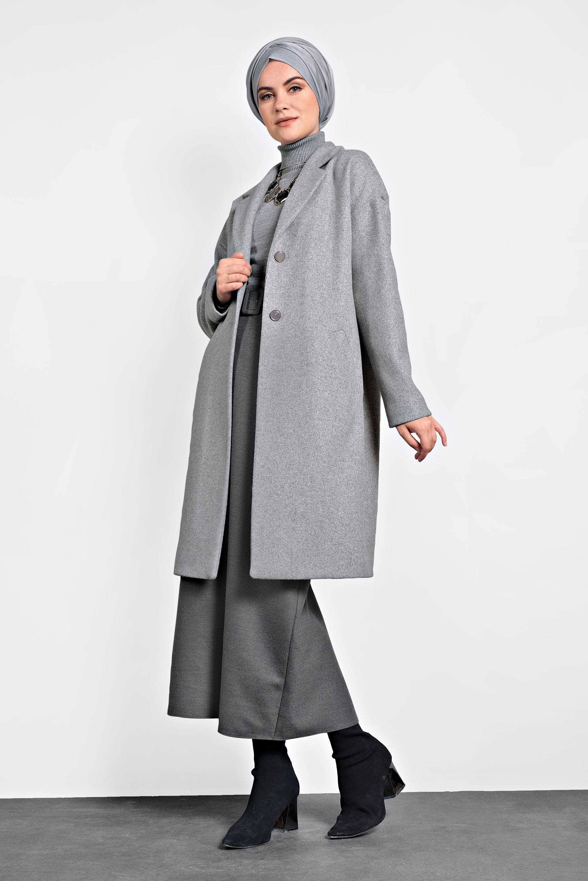 Tesettür giyim GRİ KLASİK KABAN 90005	