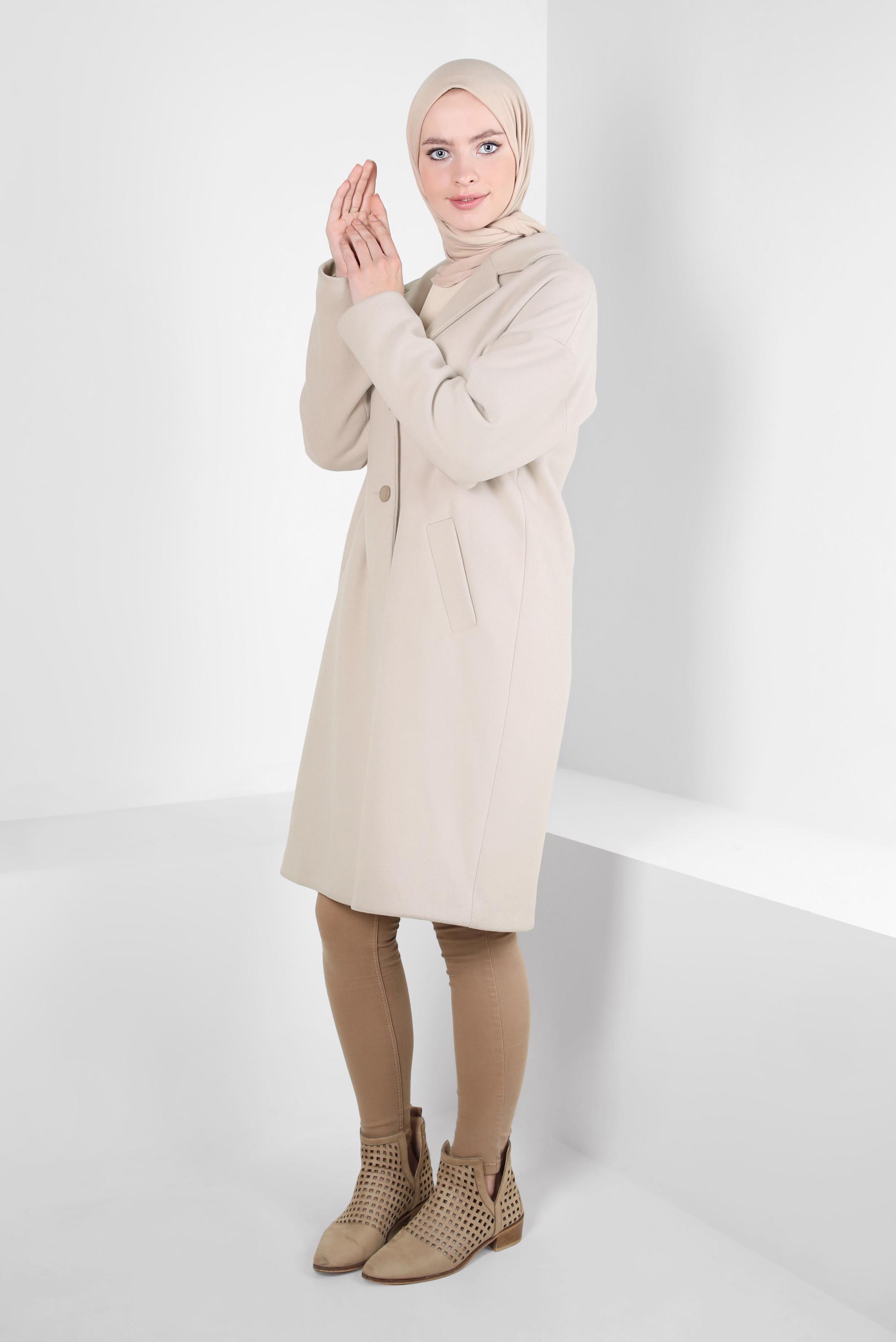 Tesettür giyim BEJ KLASİK KABAN 90005	