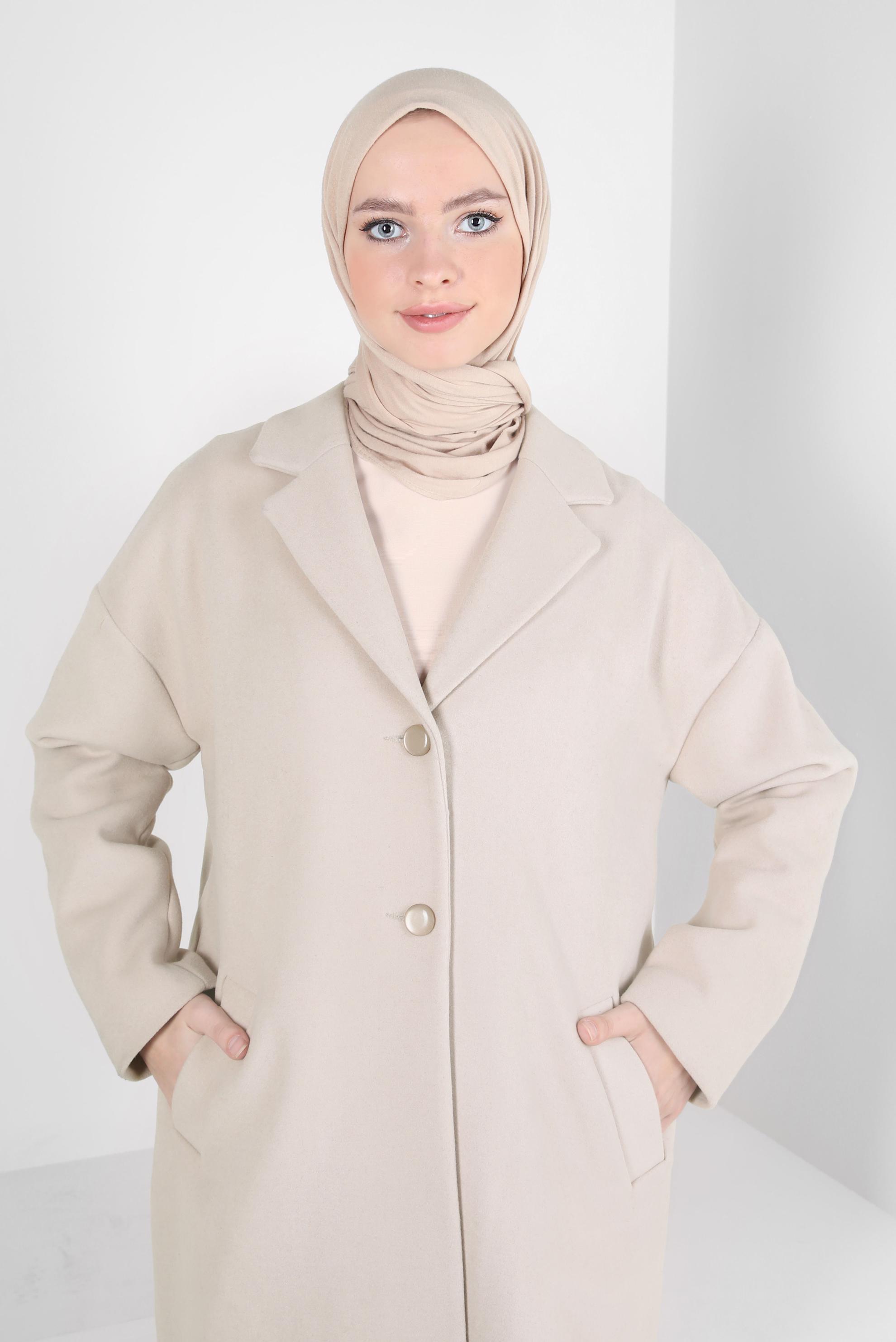 Tesettür giyim BEJ KLASİK KABAN 90005	