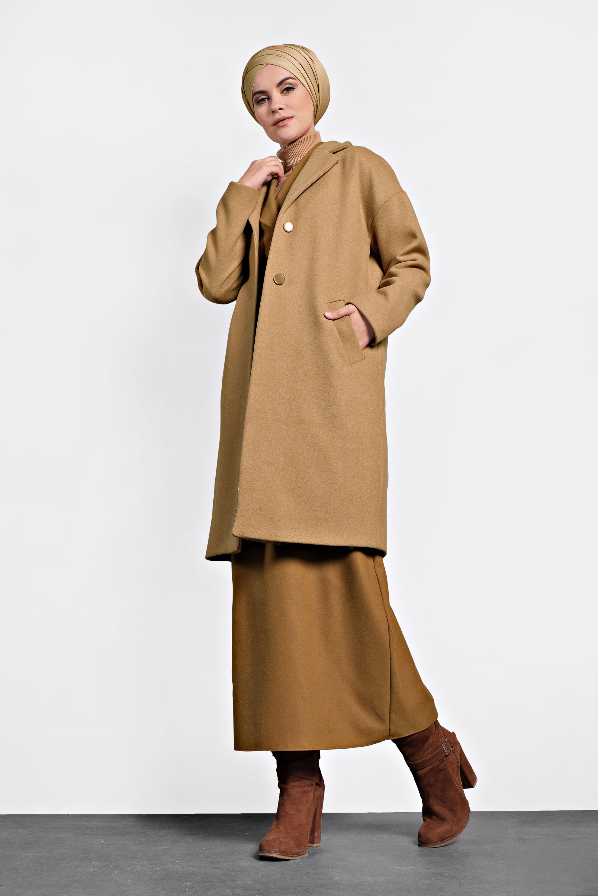 Vêtements hijab BRUN MANTEAU CLASSIQUE 90005