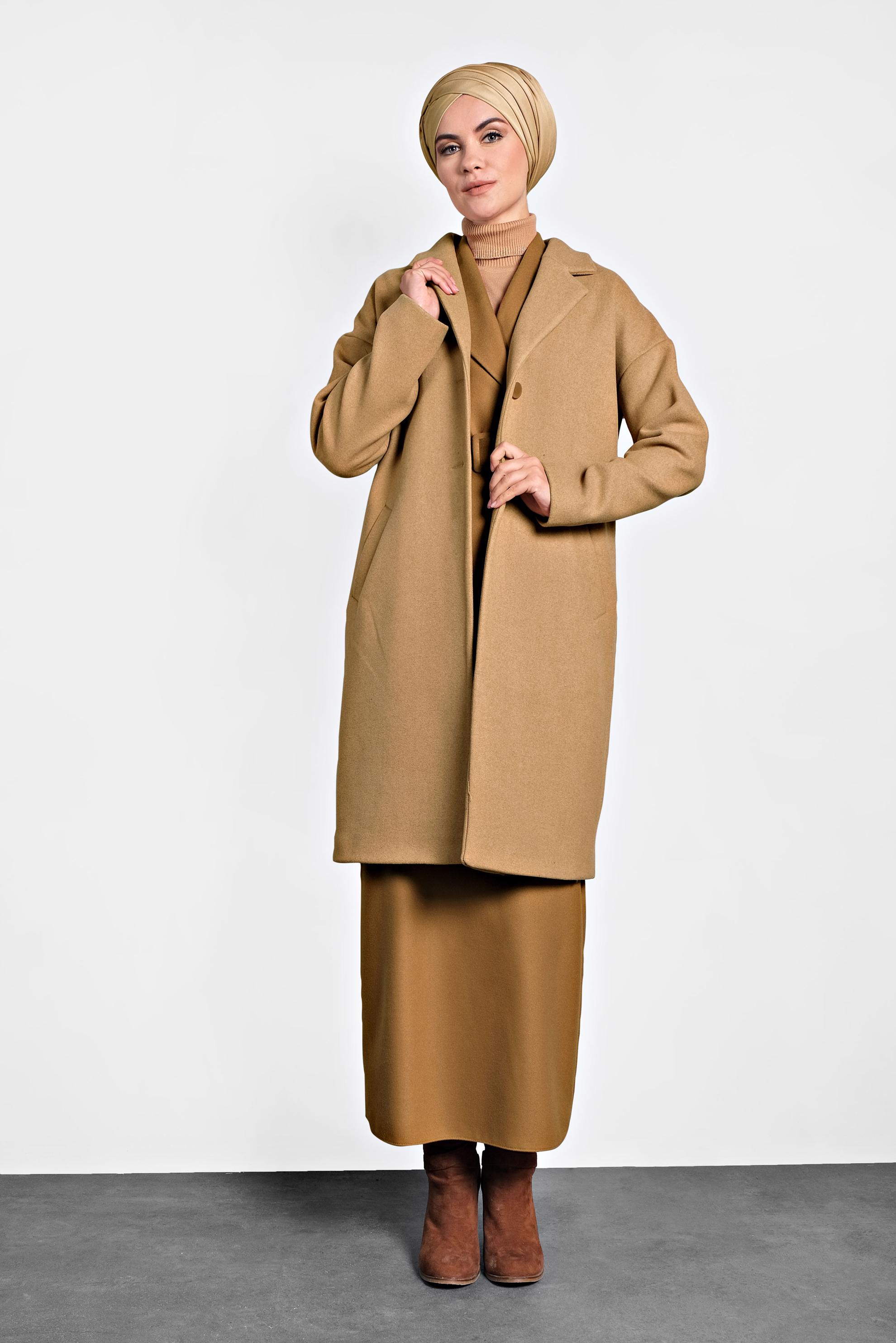 Vêtements hijab BRUN MANTEAU CLASSIQUE 90005