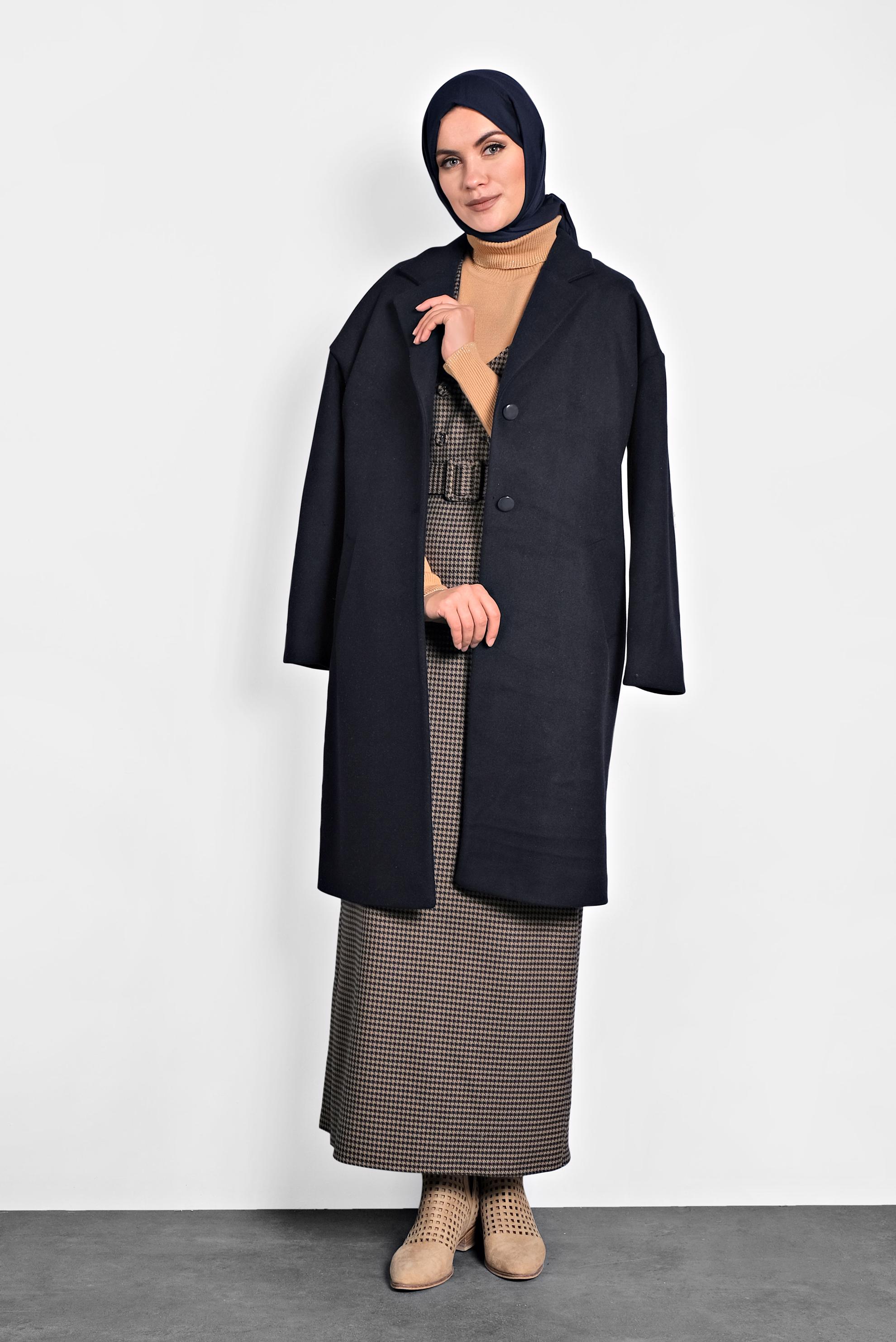 Vêtements hijab BLEU MARINE MANTEAU CLASSIQUE 90005