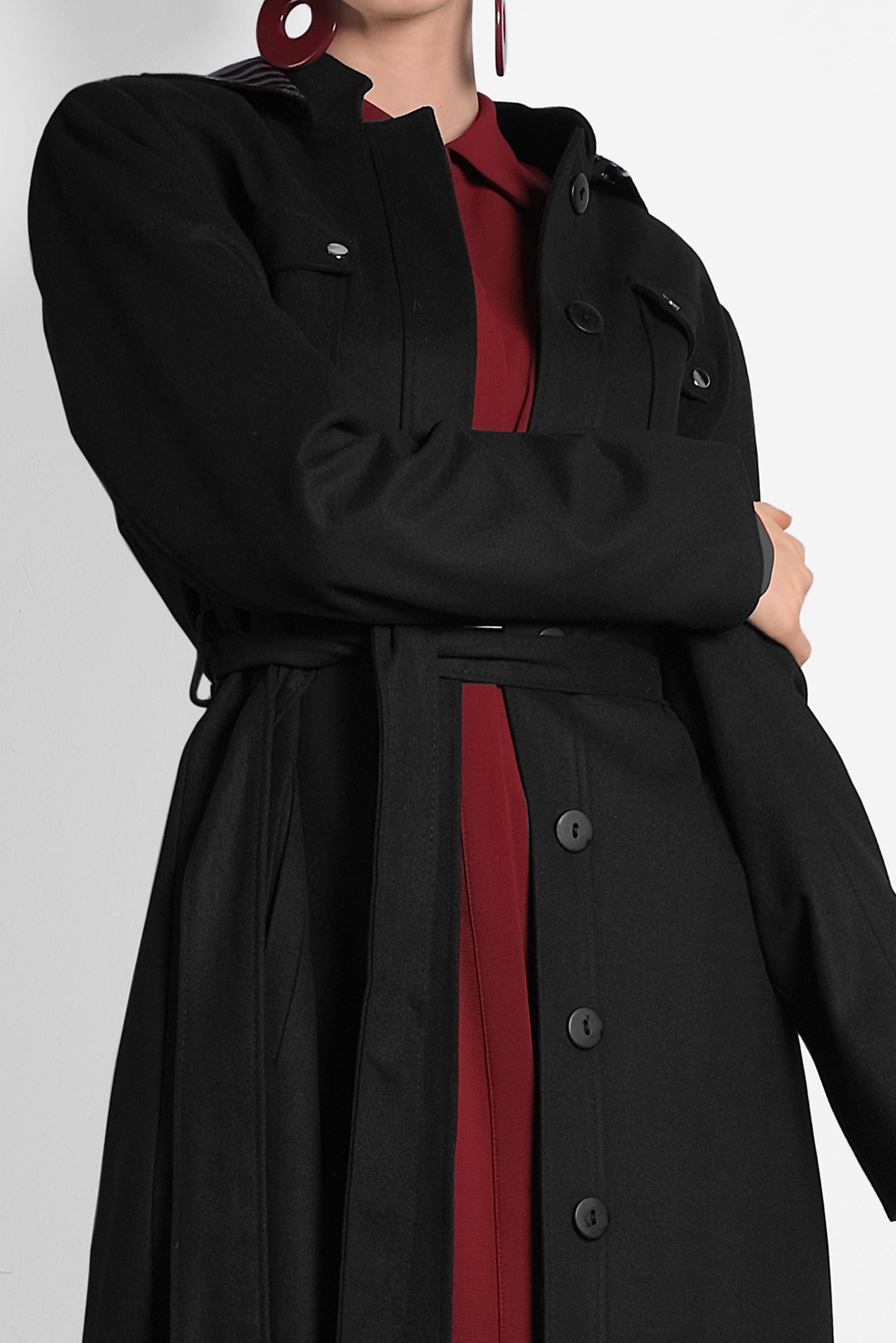 Tesettür giyim SİYAH KAPÜŞONLU KUŞAKLI KABAN 90007 