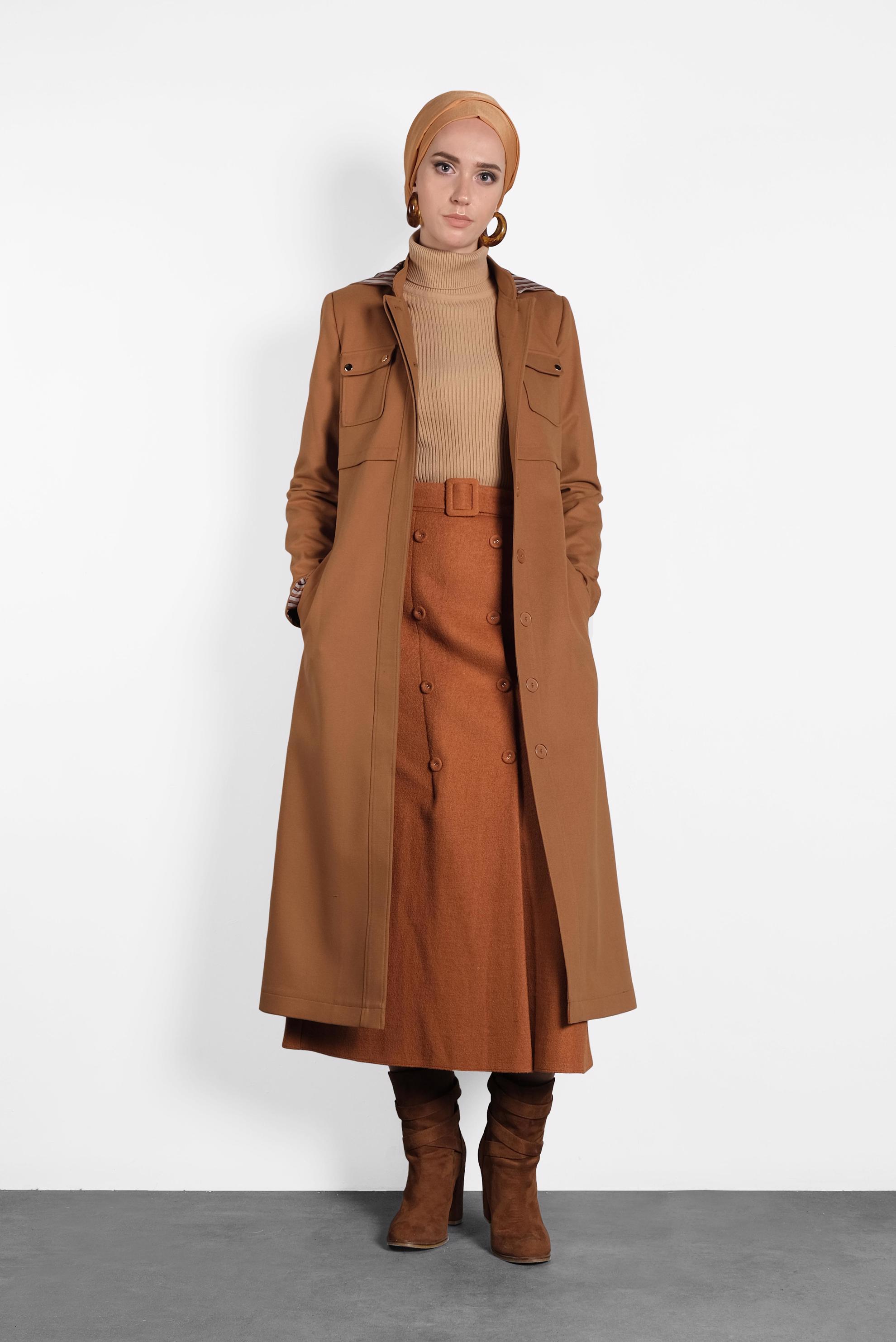Hijab clothing TABA HOODED BELTED COAT 90007 
