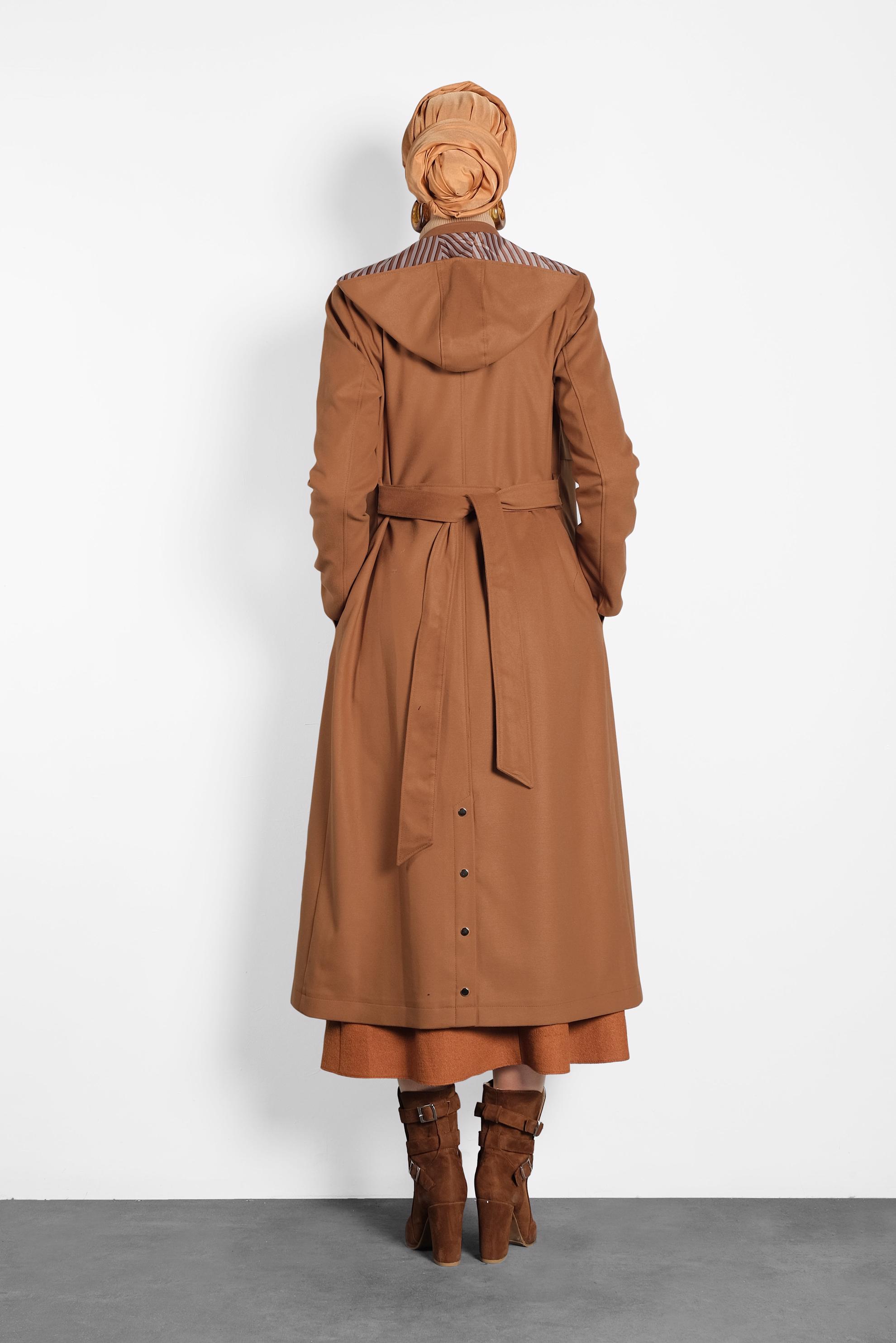 Hijab clothing TABA HOODED BELTED COAT 90007 