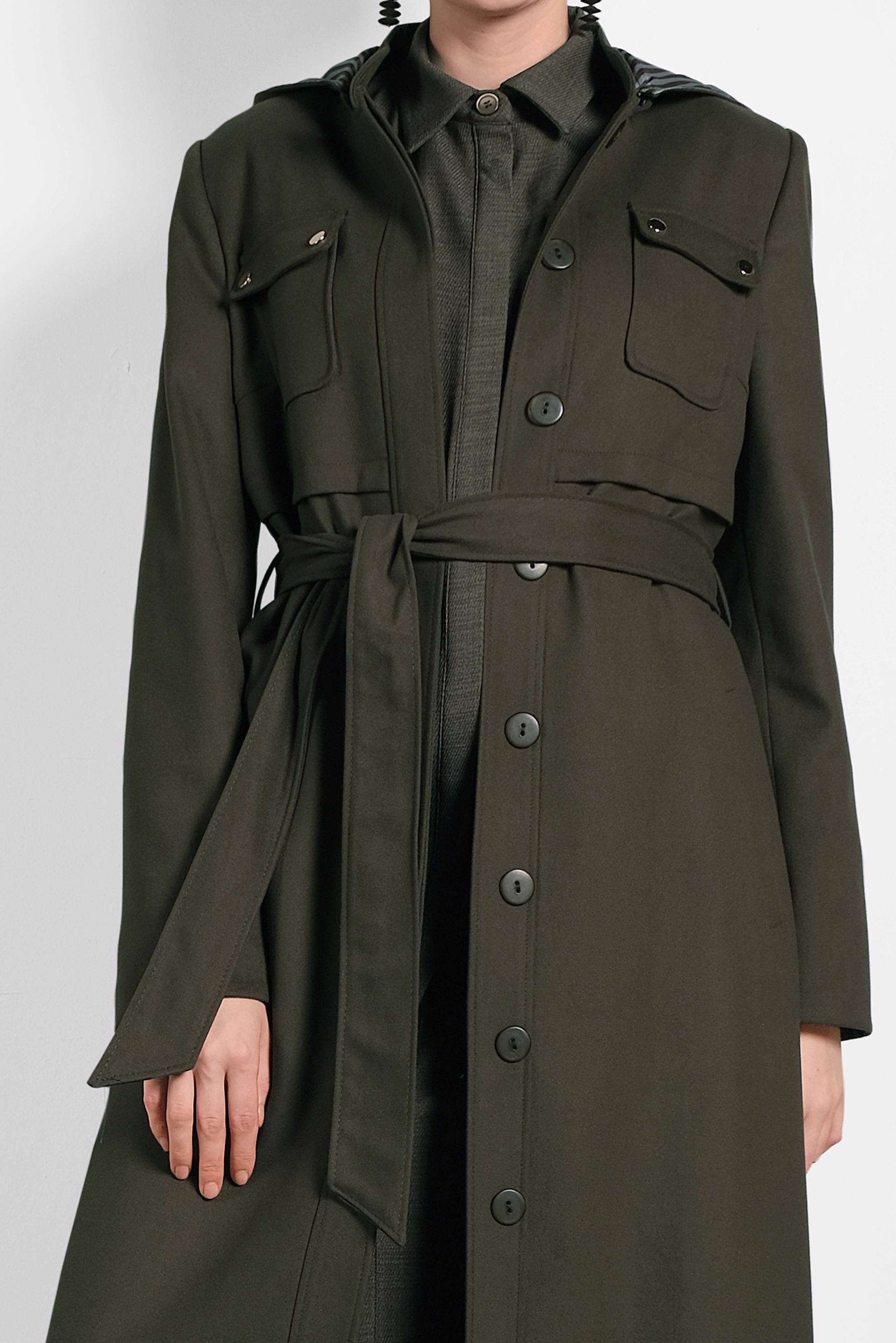 Hijab clothing KHAKI HOODED BELTED COAT 90007 