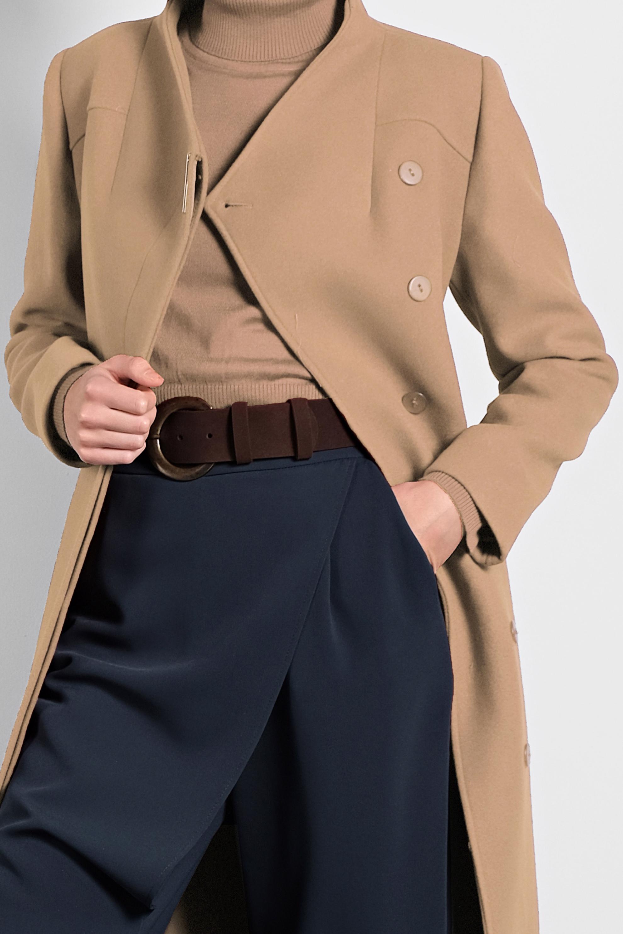 Tesettür giyim KAHVE HAKİM YAKA KUŞAKLI KABAN 90009 