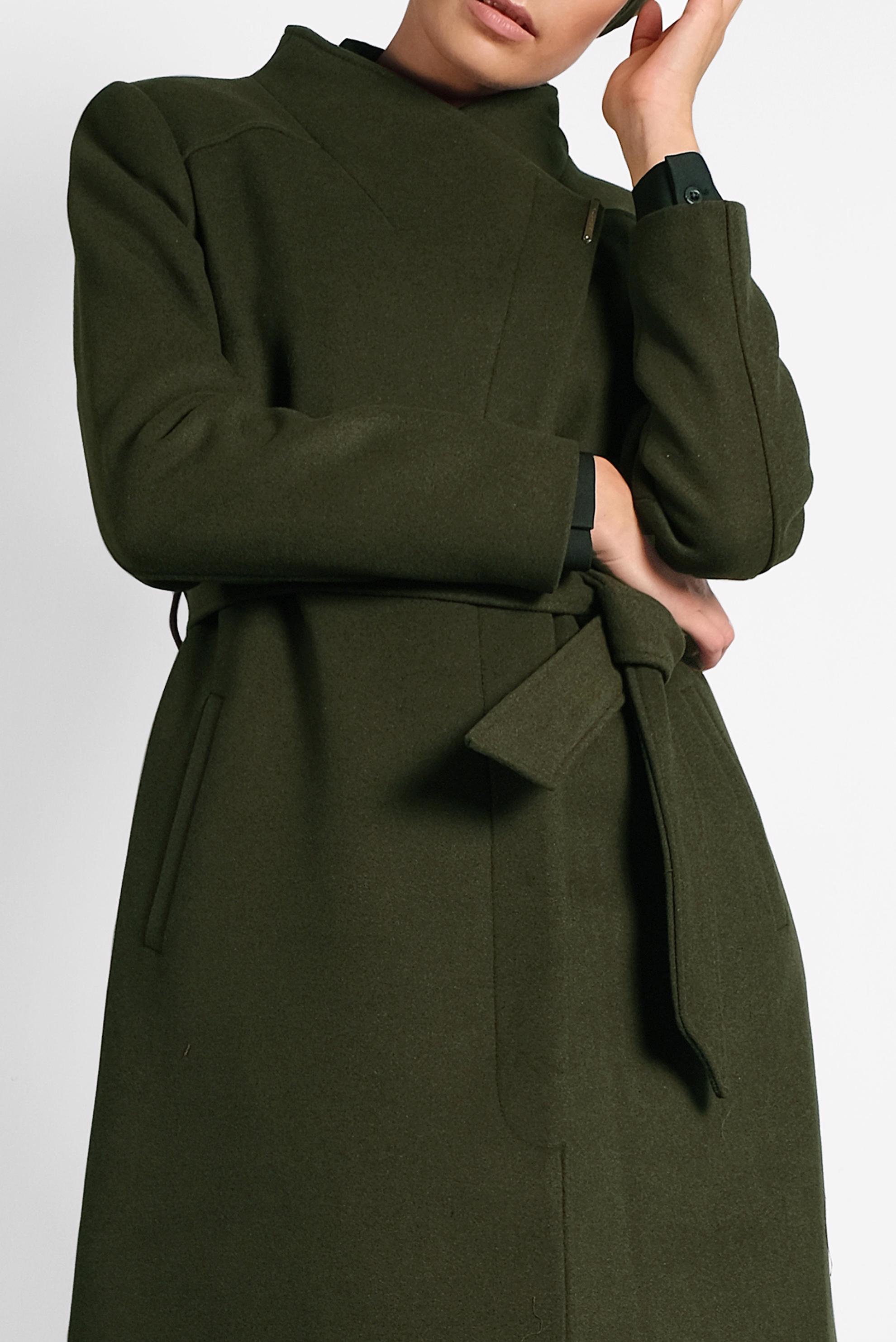 Tesettür giyim HAKİ HAKİM YAKA KUŞAKLI KABAN 90009 