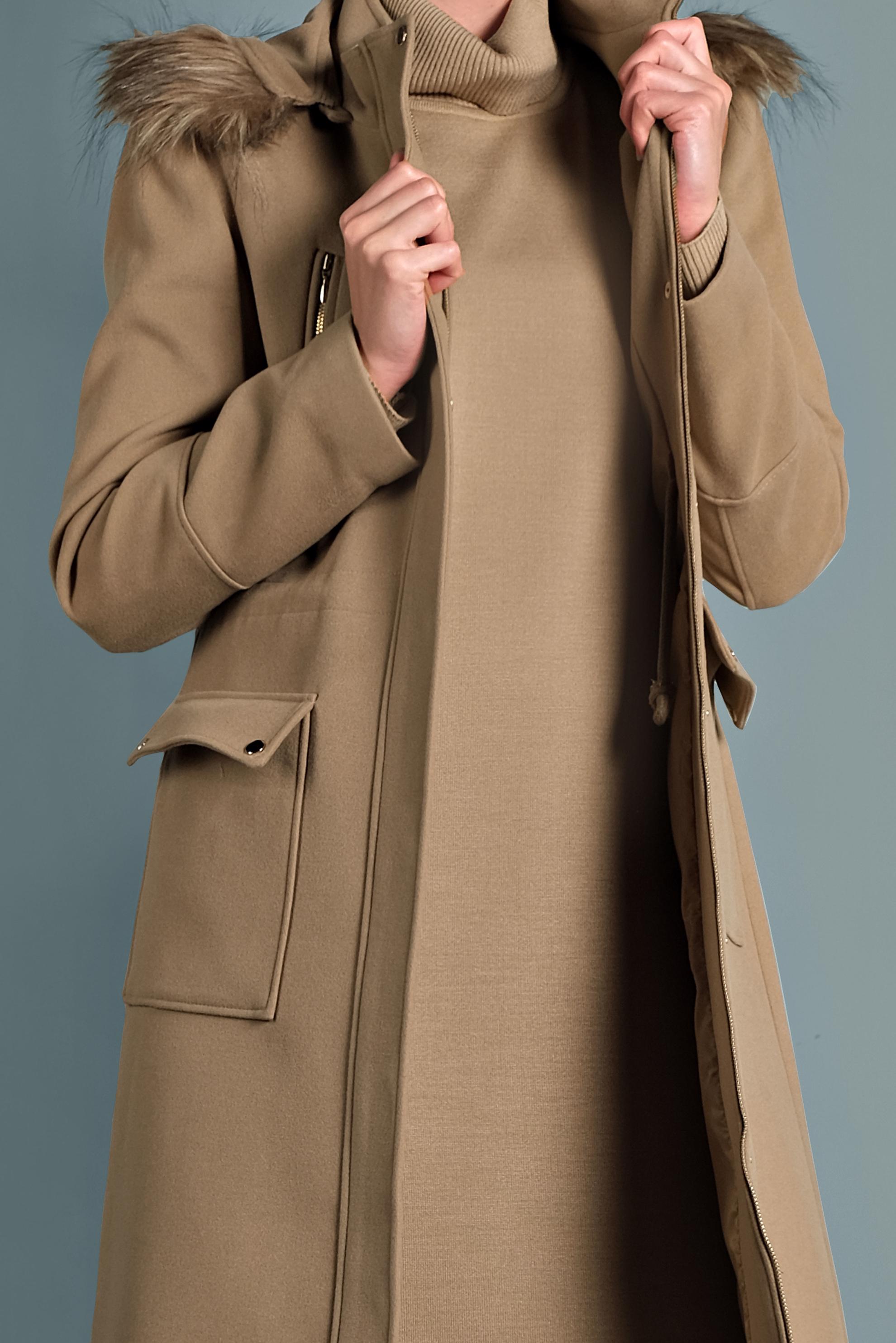 Hijab clothing BROWN FAUX-FUR-TRIM HOODED COAT 90012