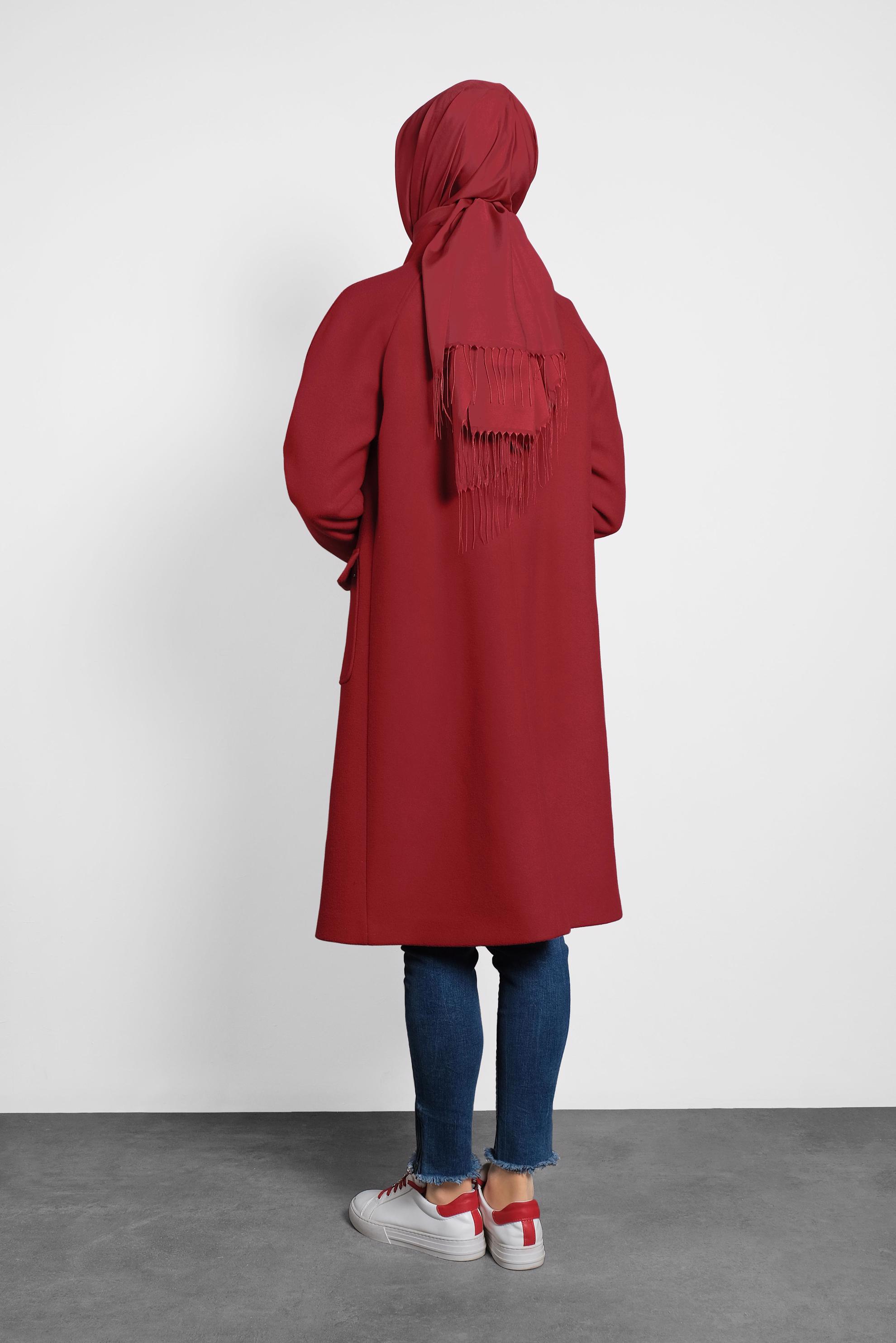 Hijab clothing RED SNAP DETAILED WALKER COAT 90013 