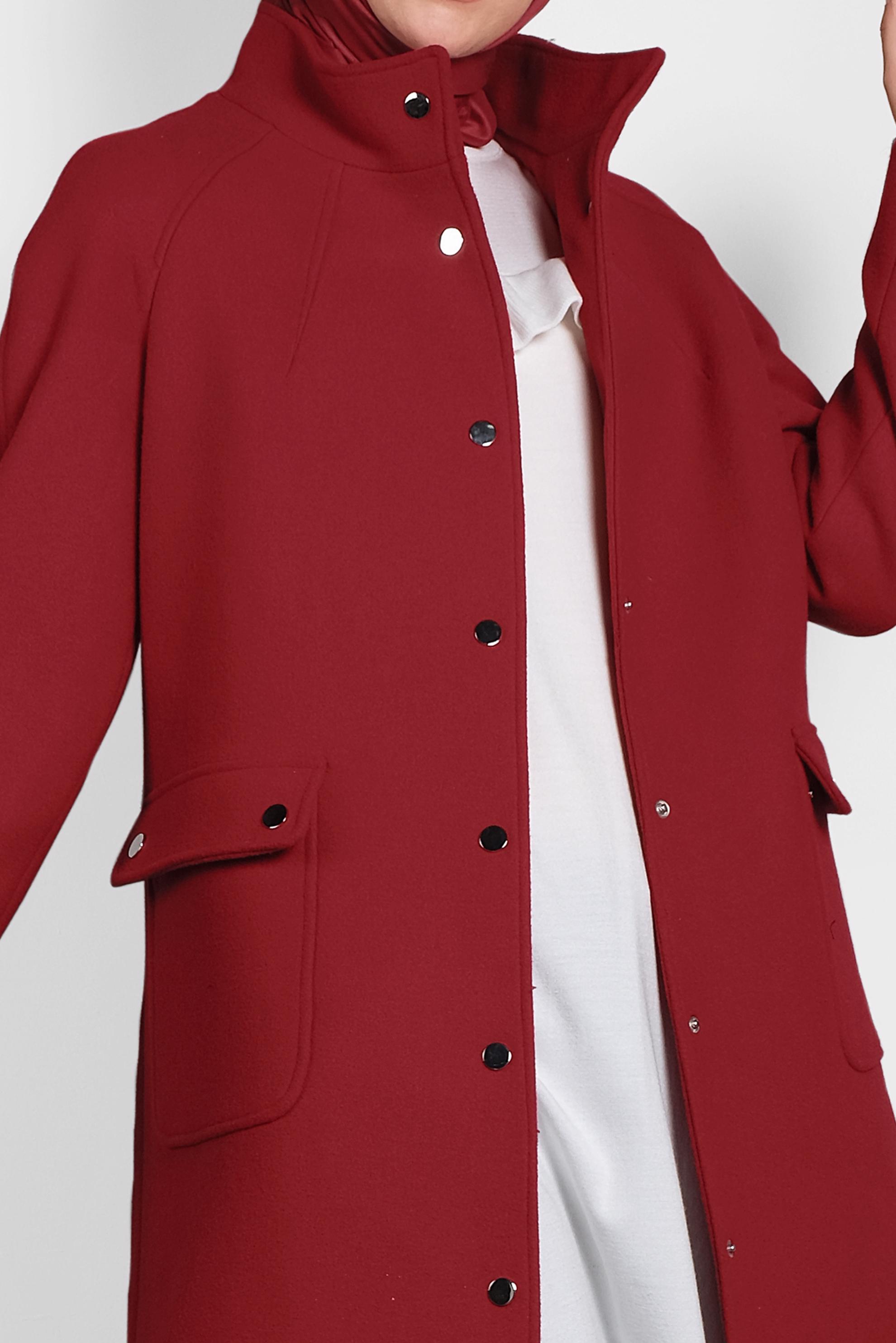 Hijab clothing RED SNAP DETAILED WALKER COAT 90013 
