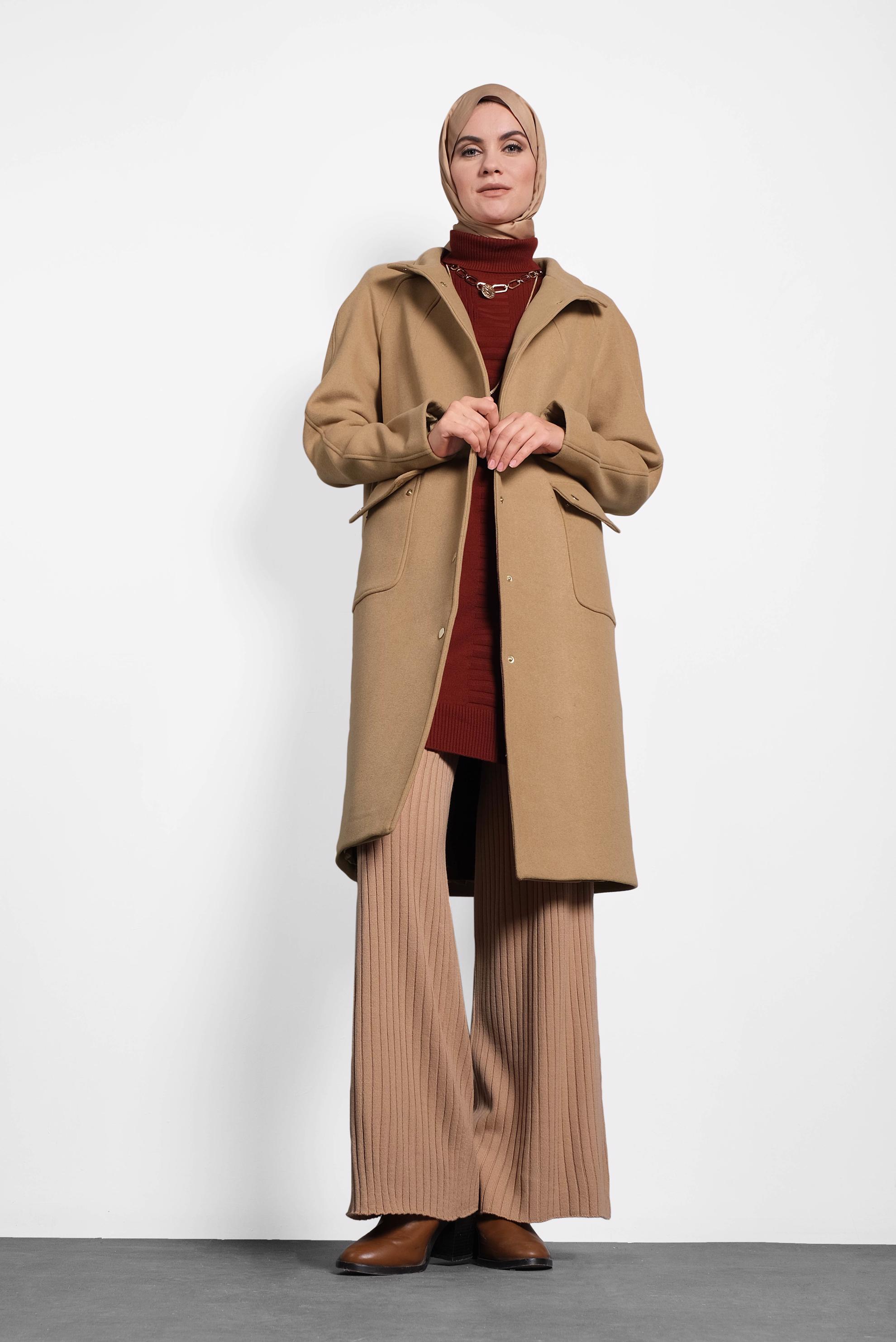 Tesettür giyim KAHVE ÇITÇITLI KAŞE KABAN 90013 