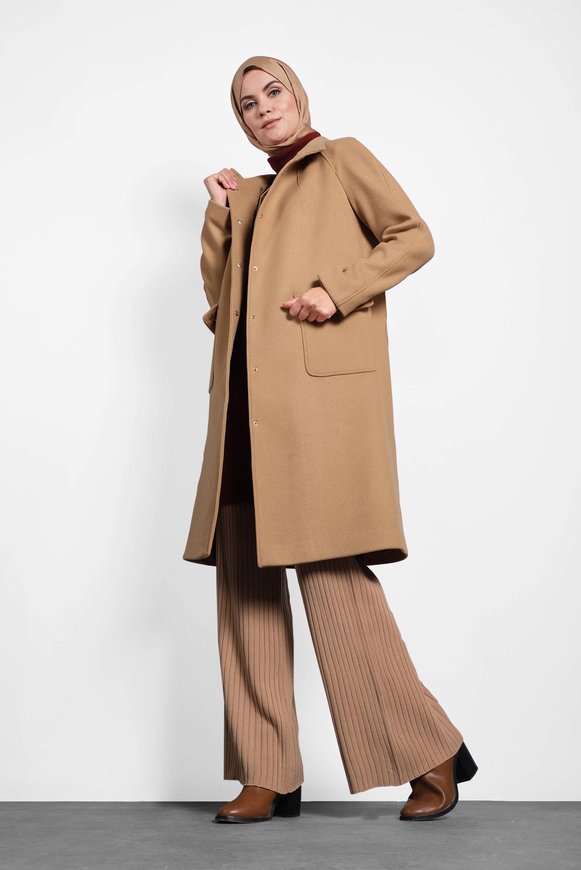 Tesettür giyim KAHVE ÇITÇITLI KAŞE KABAN 90013 