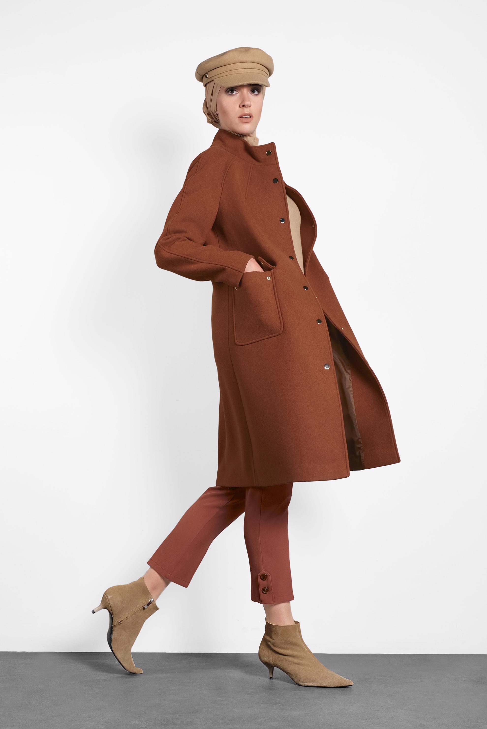 Hijab clothing ORANGE SNAP DETAILED WALKER COAT 90013 