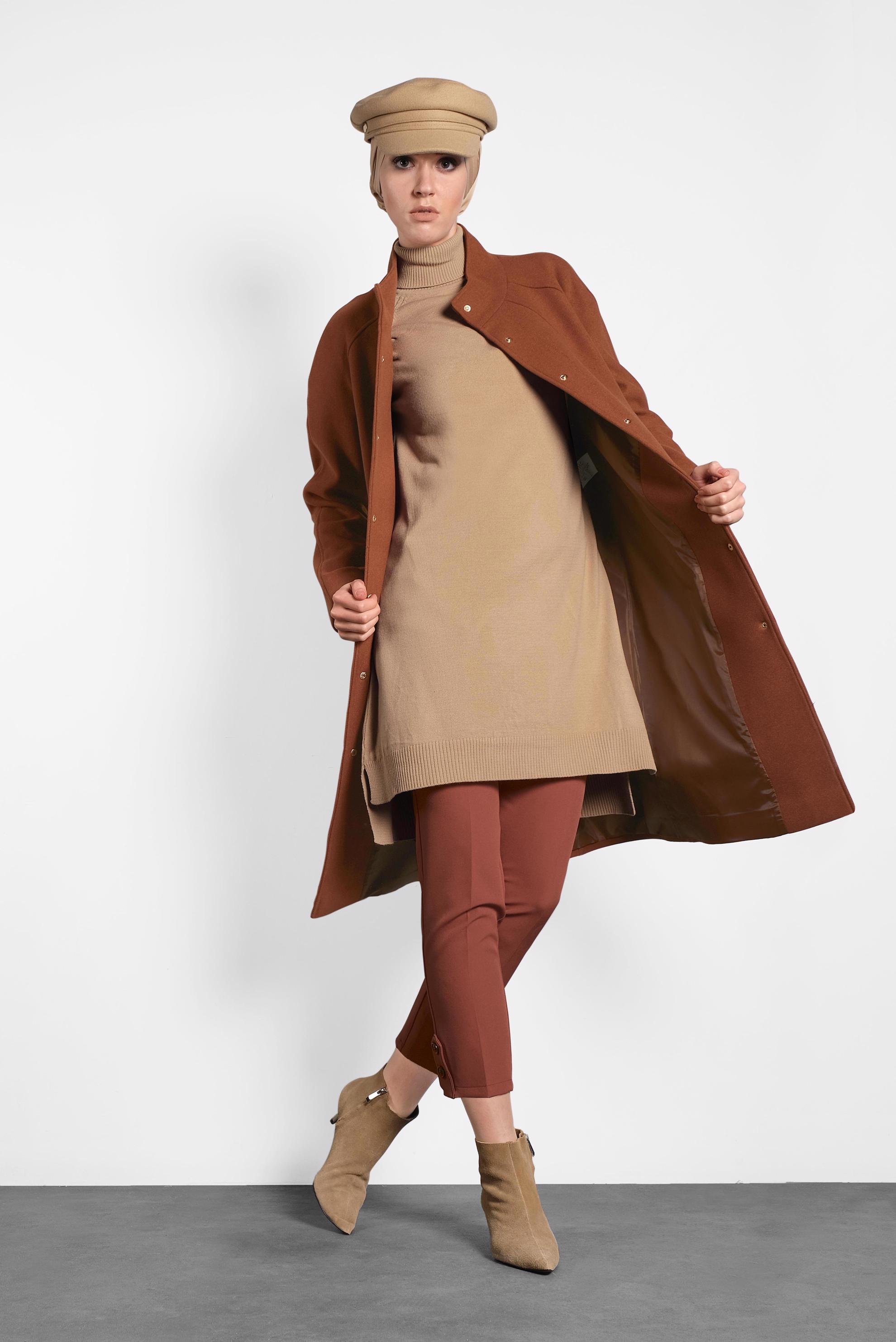 Hijab clothing ORANGE SNAP DETAILED WALKER COAT 90013 