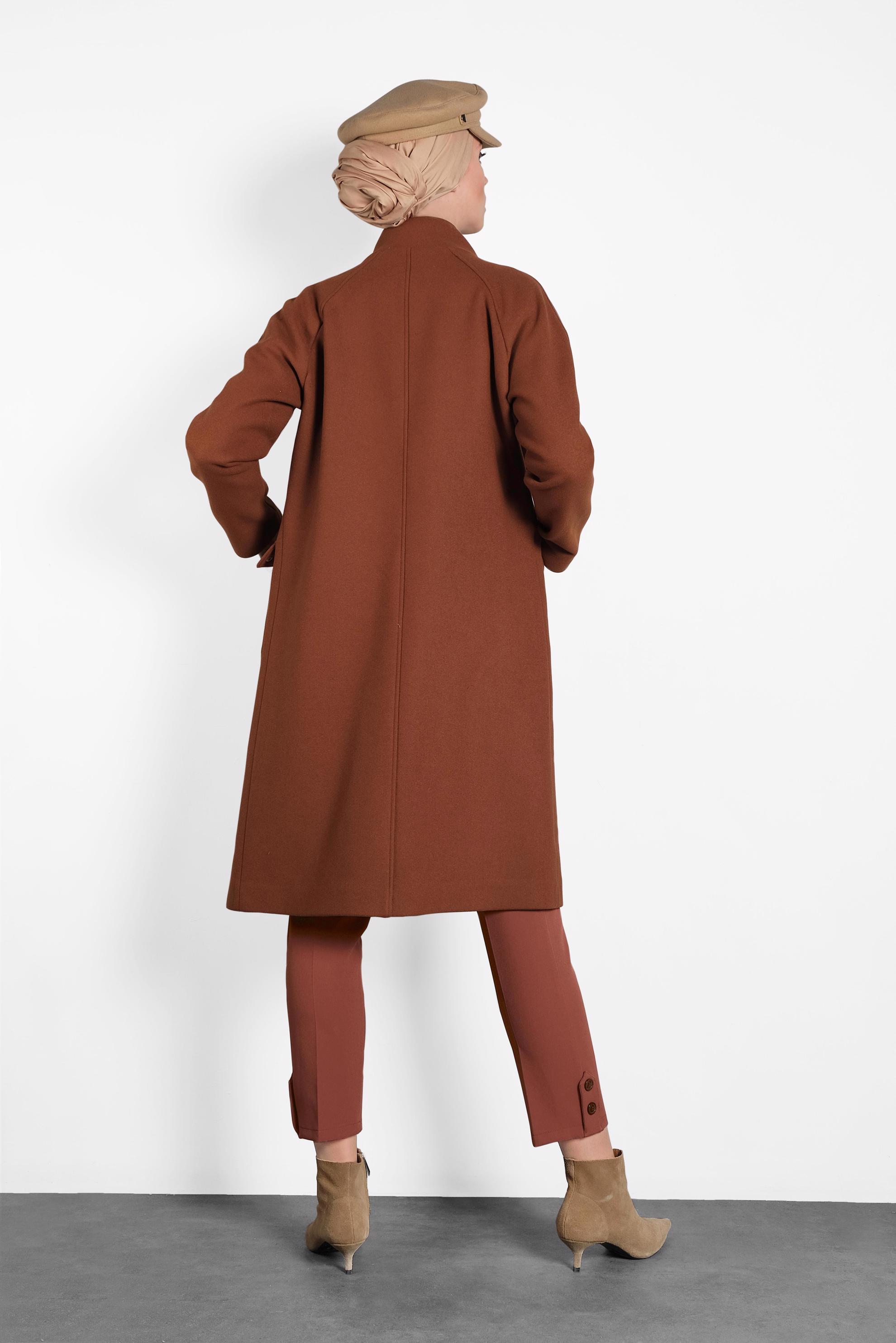 Hijab clothing ORANGE SNAP DETAILED WALKER COAT 90013 