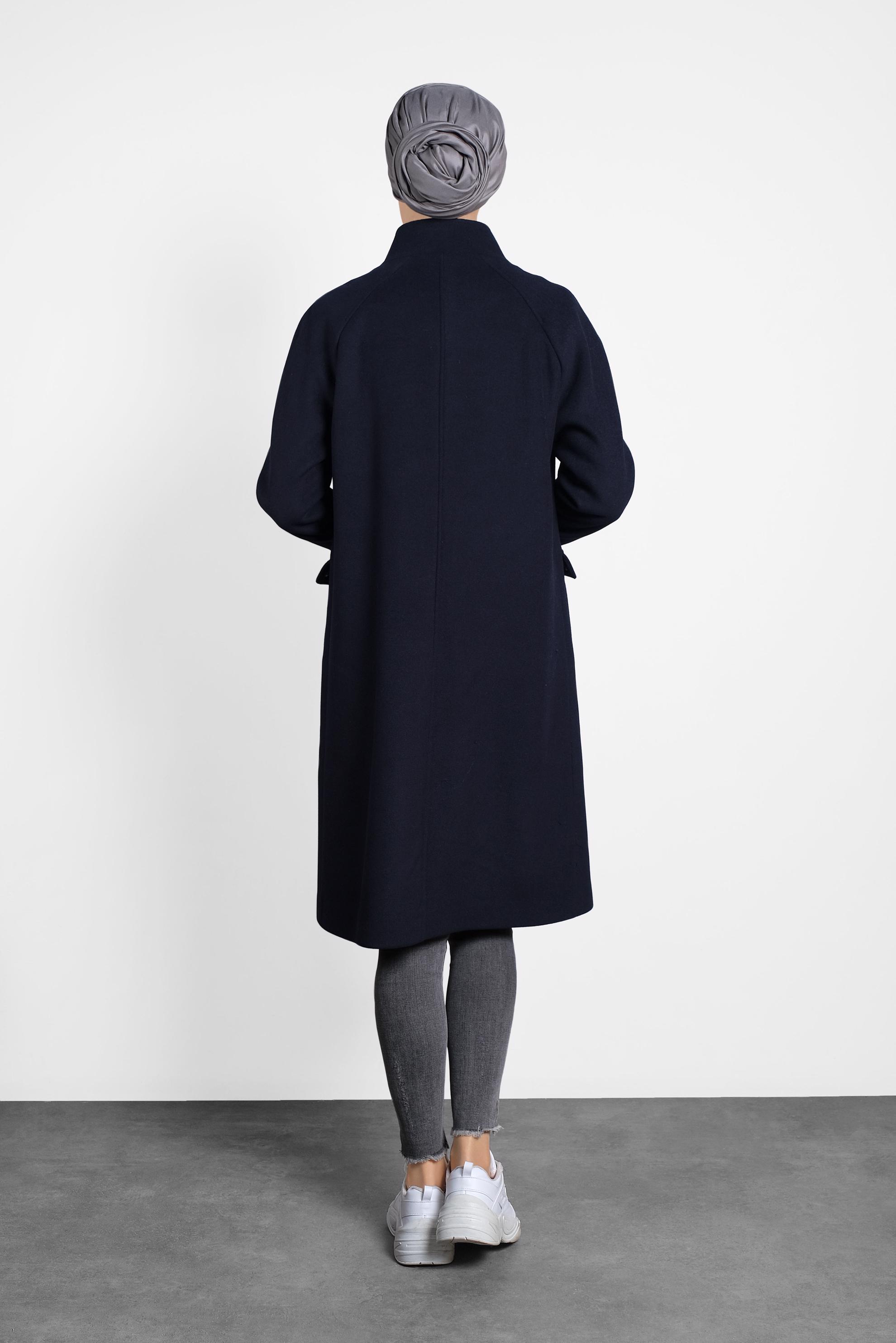 Hijab clothing NAVY BLUE SNAP DETAILED WALKER COAT 90013 