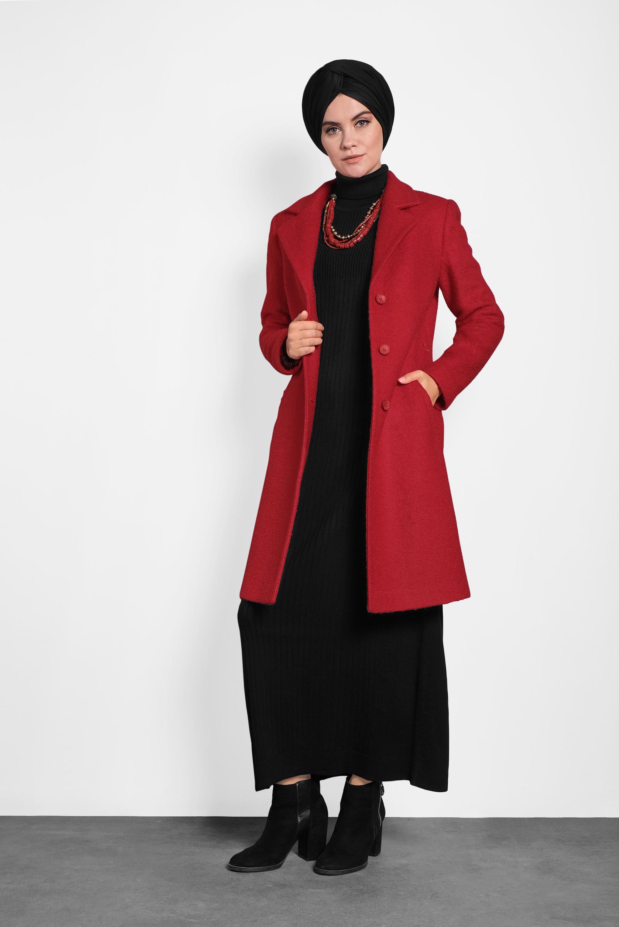 Hijab clothing RED CLASSIC FELT COAT 90014 