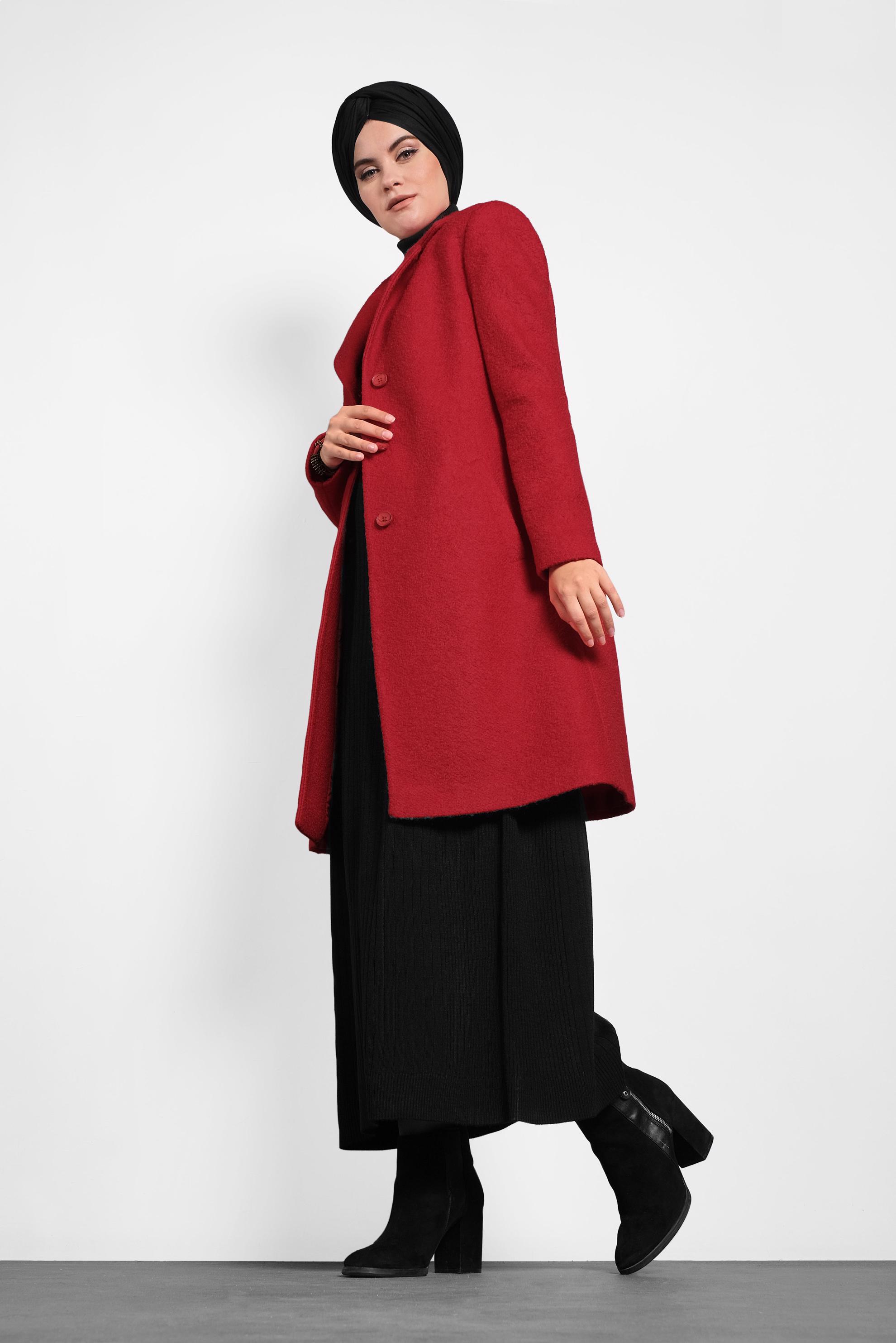 Hijab clothing RED CLASSIC FELT COAT 90014 