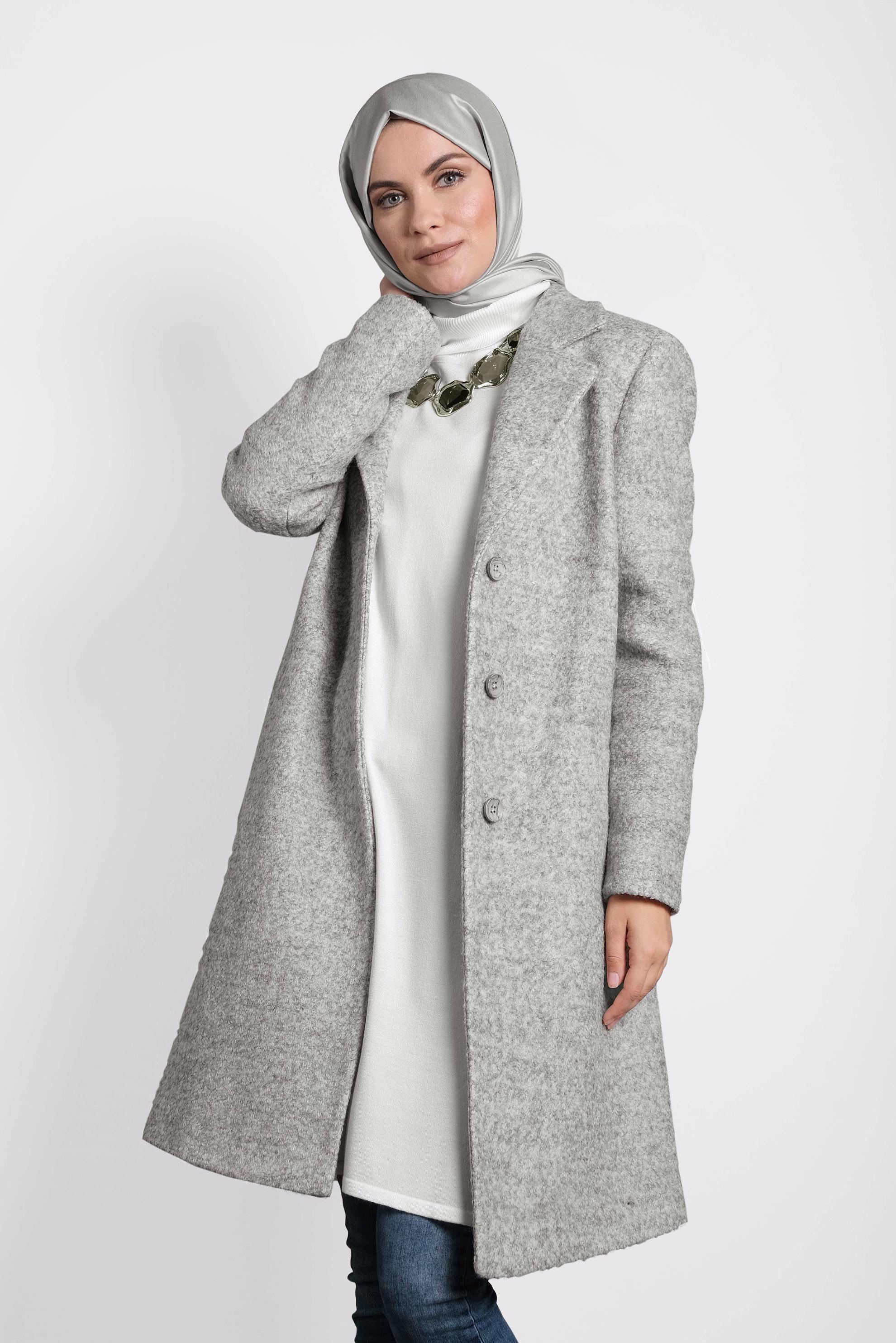 Tesettür giyim GRİ KLASİK KEÇE KABAN 90014	