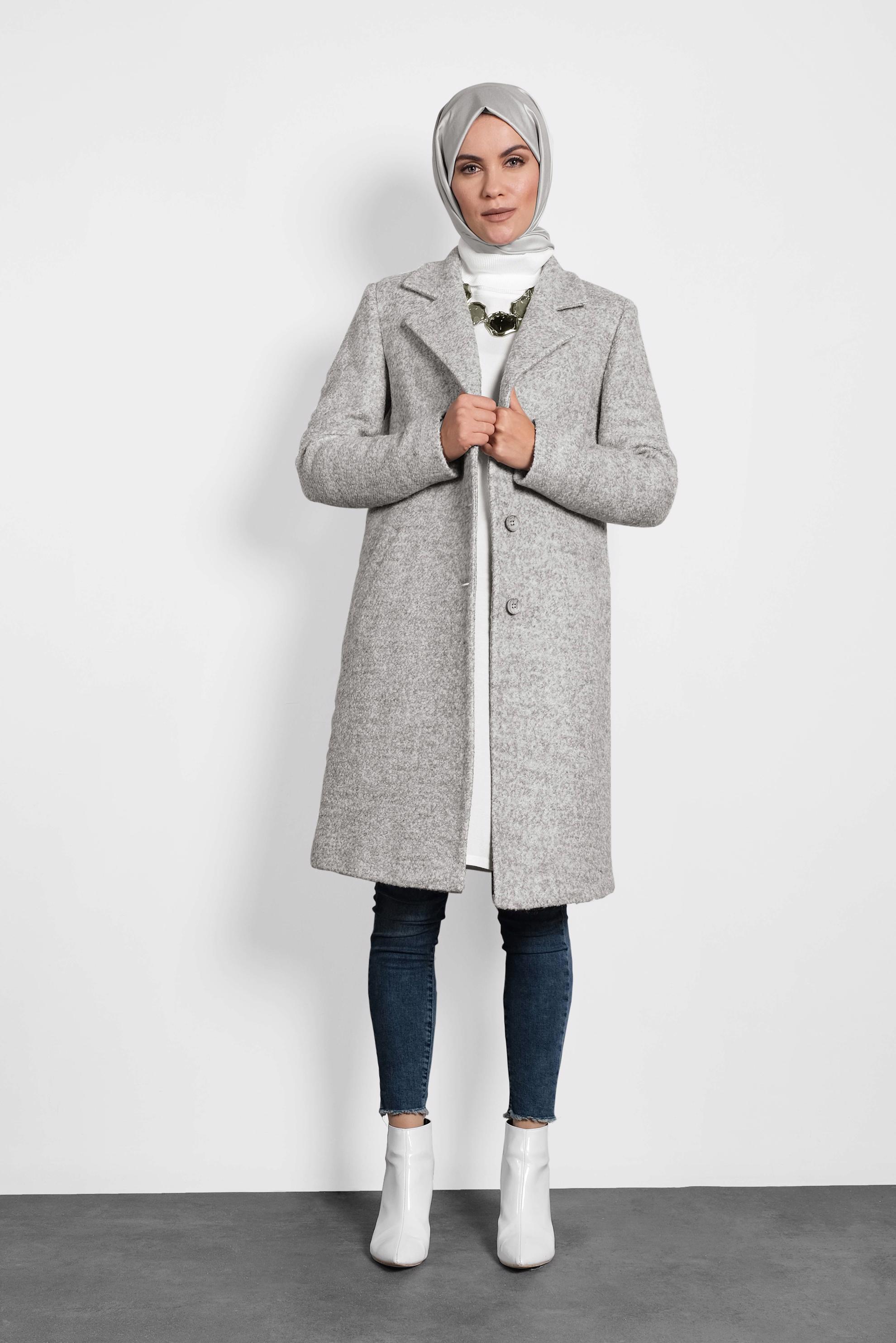 Tesettür giyim GRİ KLASİK KEÇE KABAN 90014	