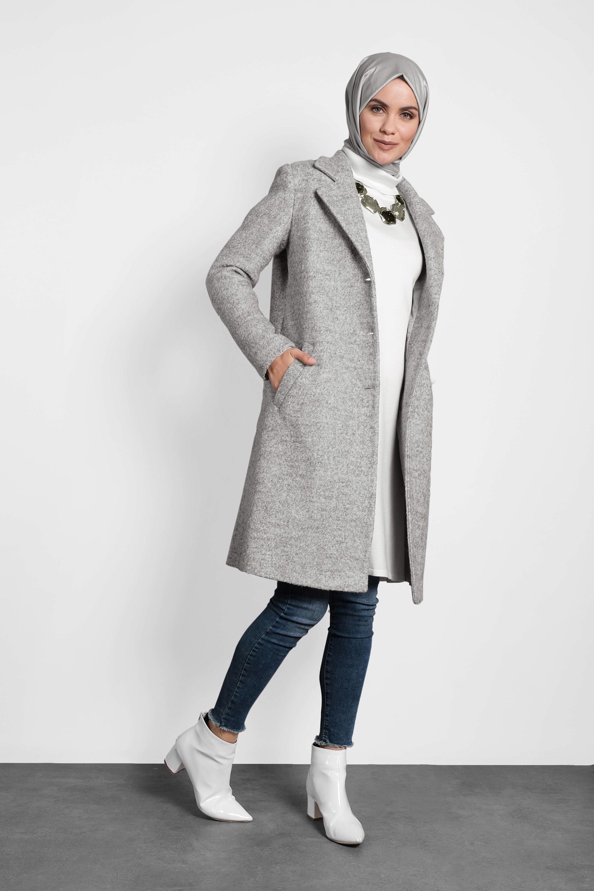 Tesettür giyim GRİ KLASİK KEÇE KABAN 90014	